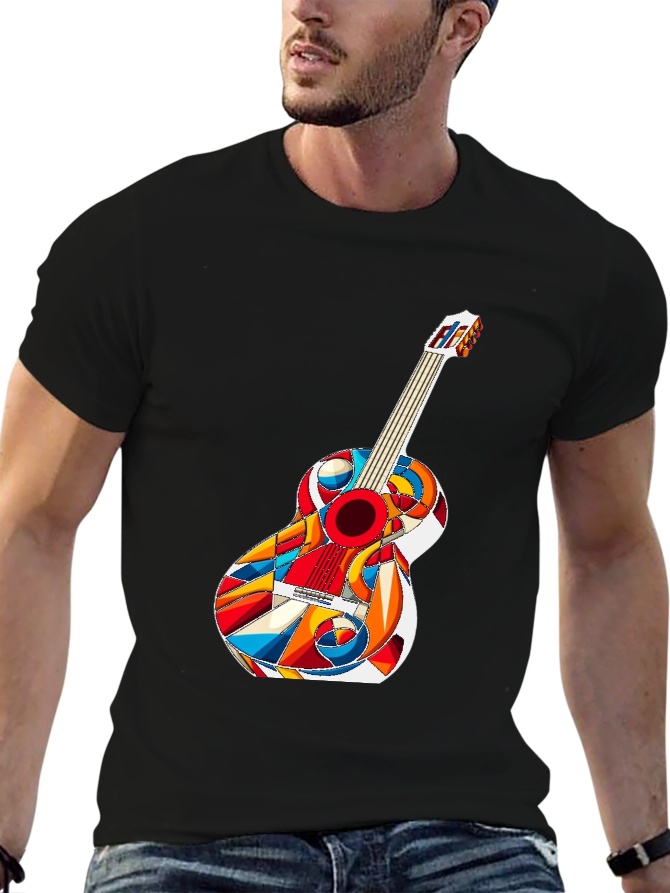 Abstract Guitar Graphic Tee - Modern Music Lover Shirt