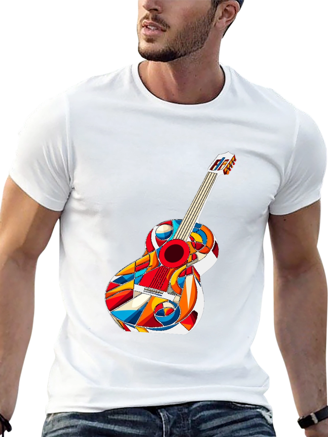 Abstract Guitar Graphic Tee - Modern Music Lover Shirt
