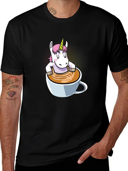Unicorn in Coffee Cup Graphic Tee - Black