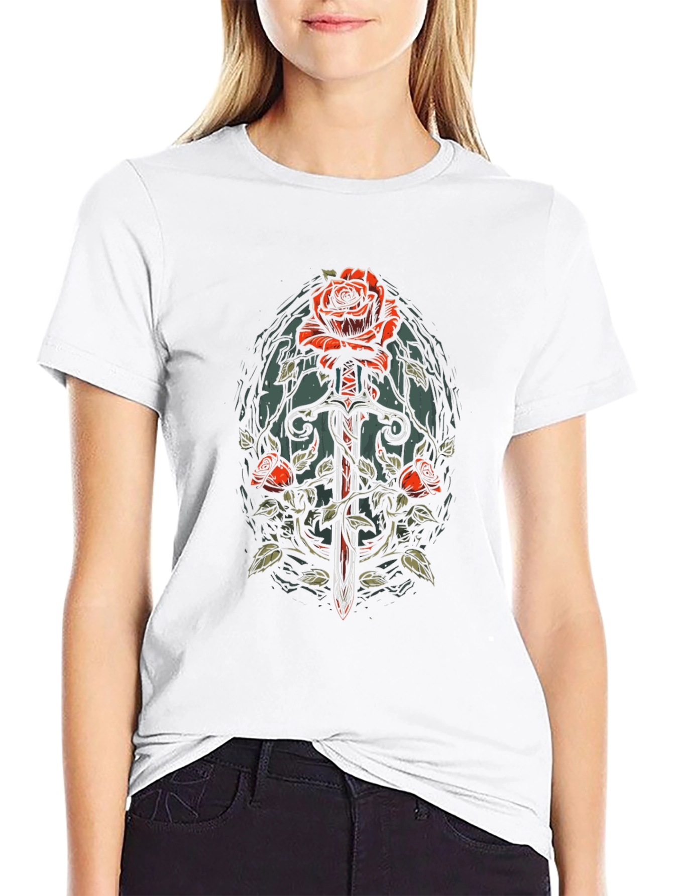 Rose & Sword Graphic Tee - Edgy Style