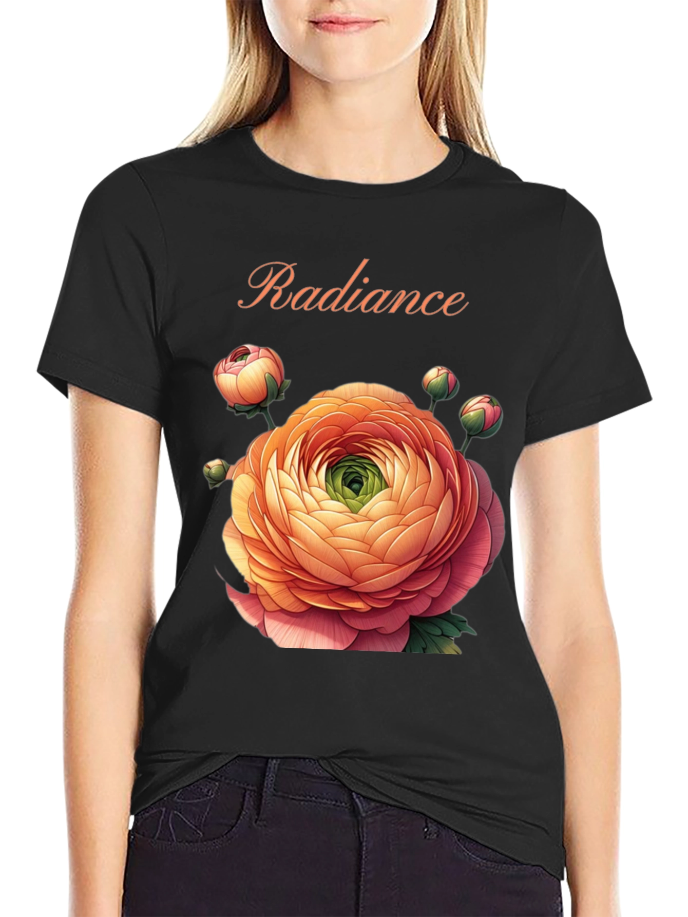 Radiance Floral Graphic Black T-Shirt