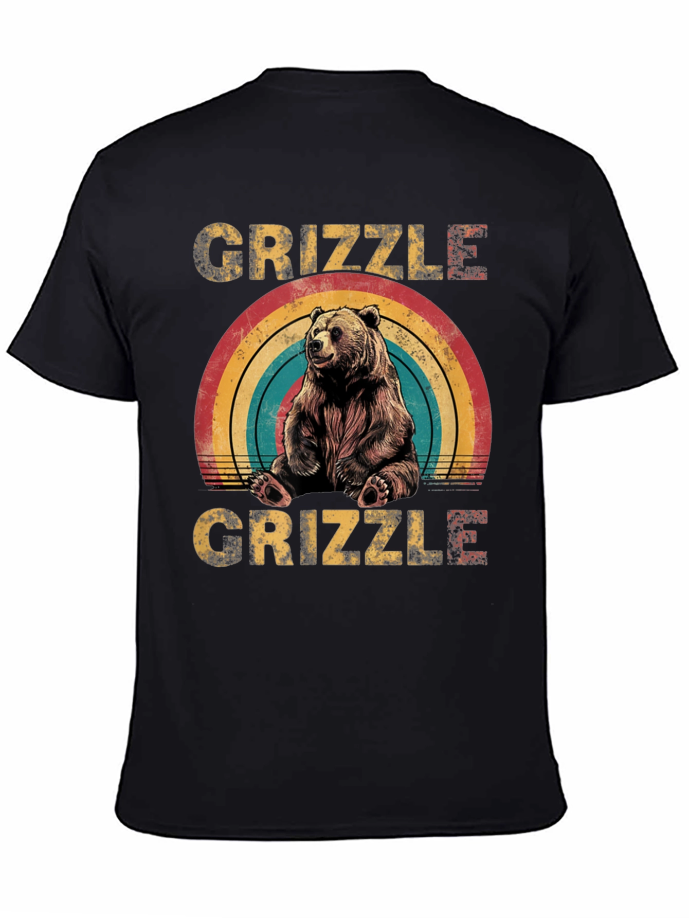 GRIZZLE Bear Rainbow Graphic Tee - Unisex Casual T-Shirt
