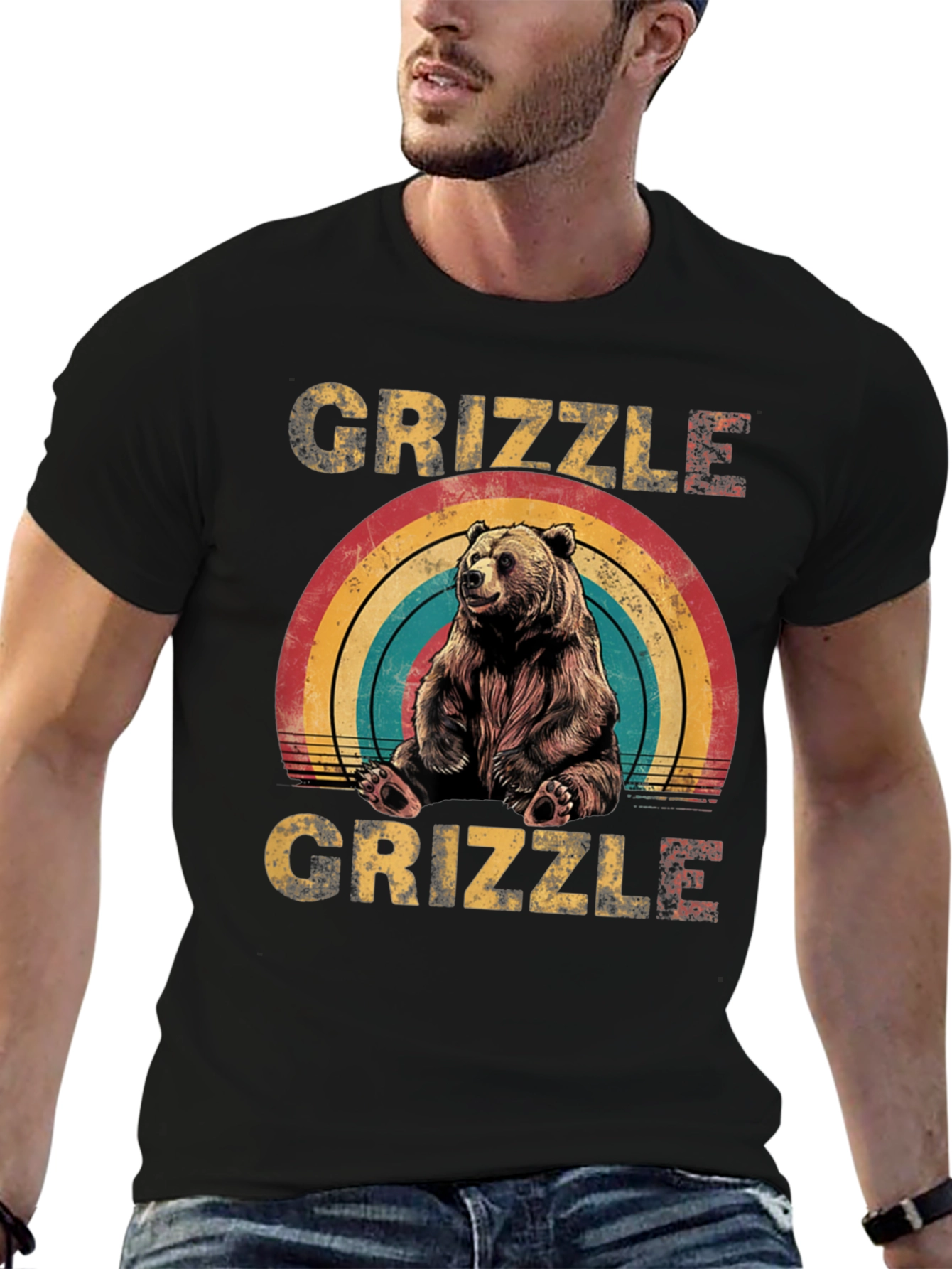 GRIZZLE Bear Rainbow Graphic Tee - Unisex Casual T-Shirt