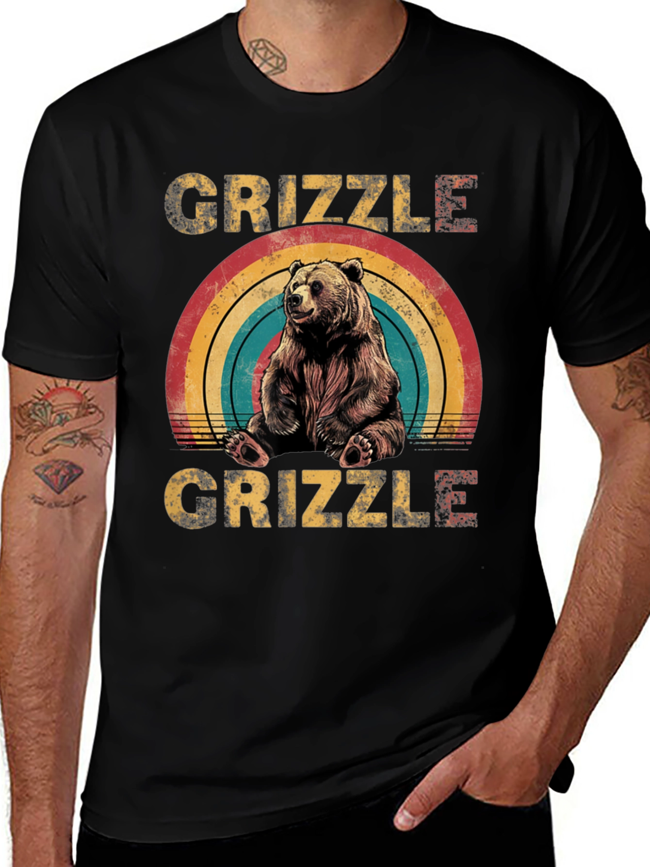 GRIZZLE Bear Rainbow Graphic Tee - Unisex Casual T-Shirt