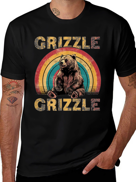 GRIZZLE Bear Rainbow Graphic Tee - Unisex Casual T-Shirt
