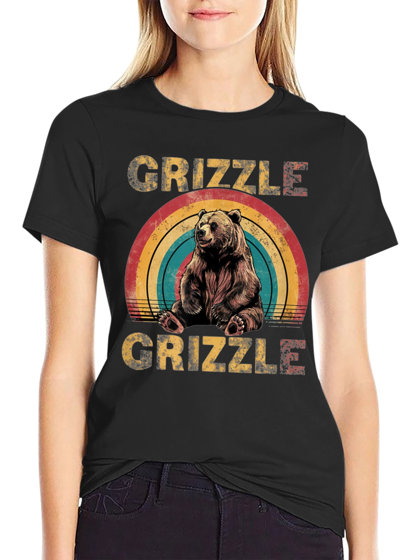 GRIZZLE Bear Rainbow Graphic Tee - Unisex Casual T-Shirt