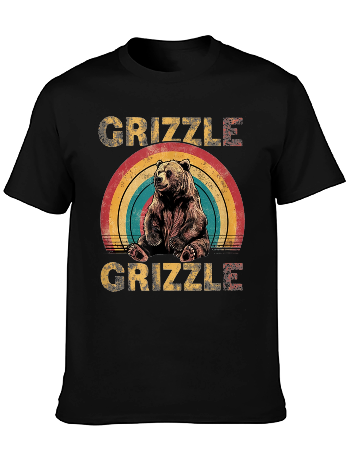 GRIZZLE Bear Rainbow Graphic Tee - Unisex Casual T-Shirt
