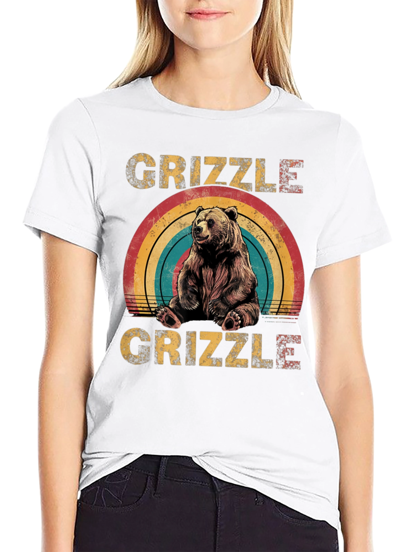 GRIZZLE Bear Rainbow Graphic Tee - Unisex Casual T-Shirt