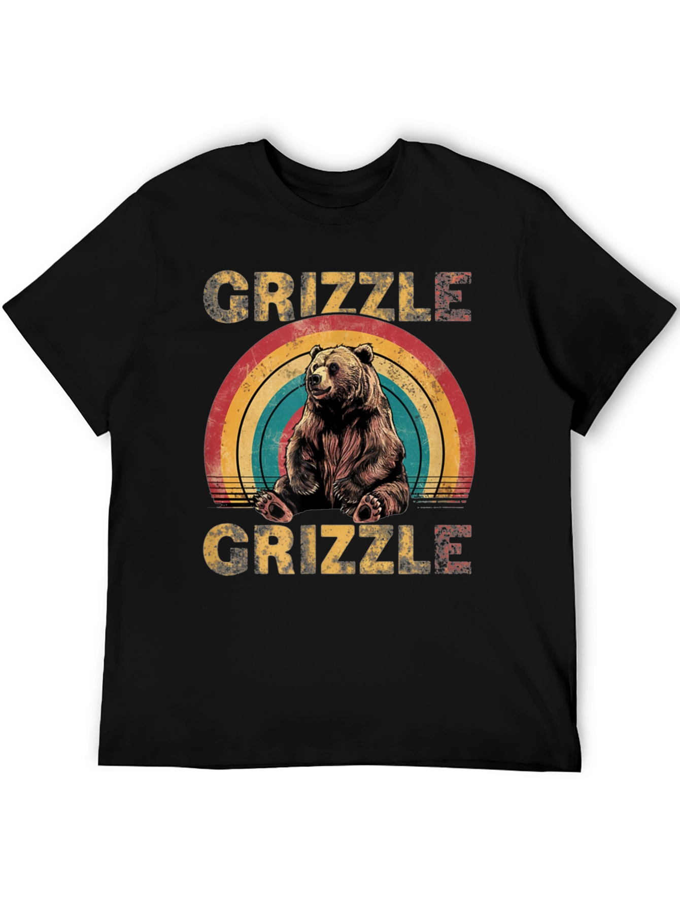 GRIZZLE Bear Rainbow Graphic Tee - Unisex Casual T-Shirt