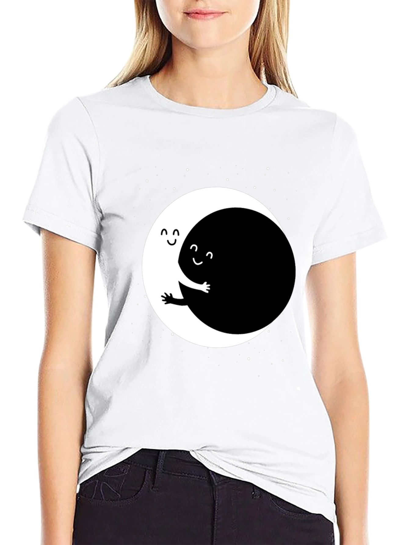 Yin Yang Moon Hug Graphic Tee - Black
