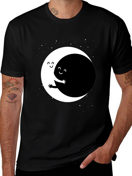 Yin Yang Moon Hug Graphic Tee - Black
