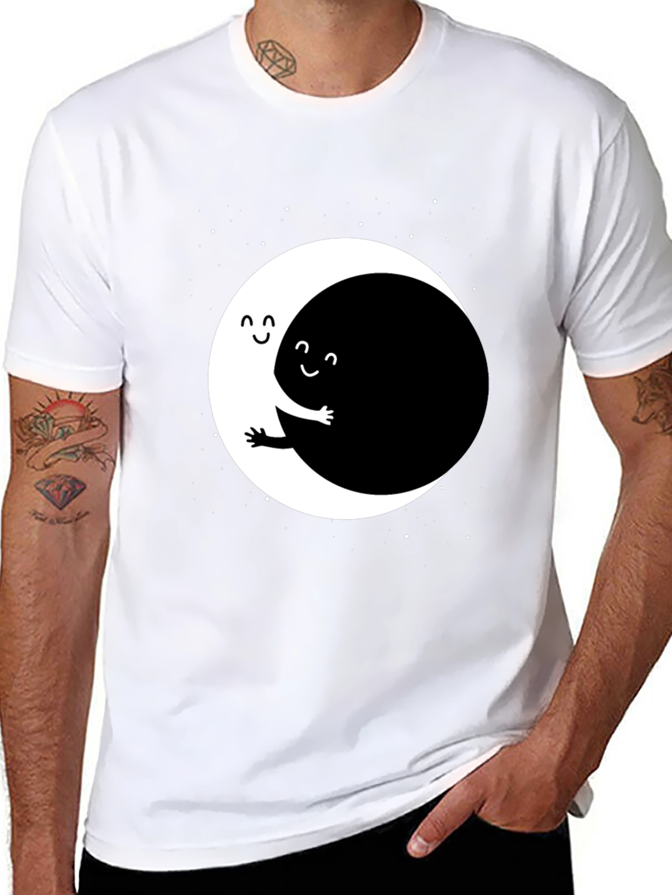 Yin Yang Moon Hug Graphic Tee - Black