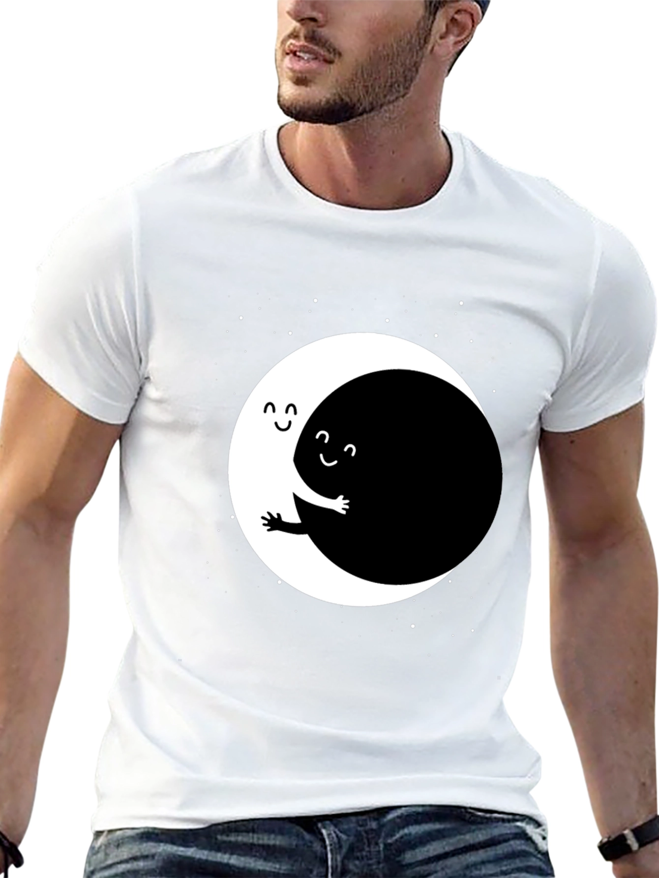 Yin Yang Moon Hug Graphic Tee - Black