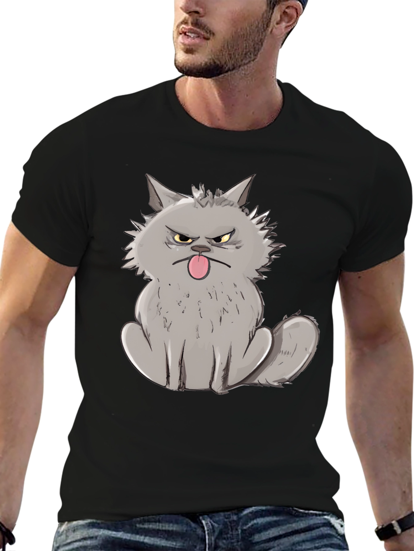 Grumpy Cat Graphic Tee - Black Cotton T-Shirt