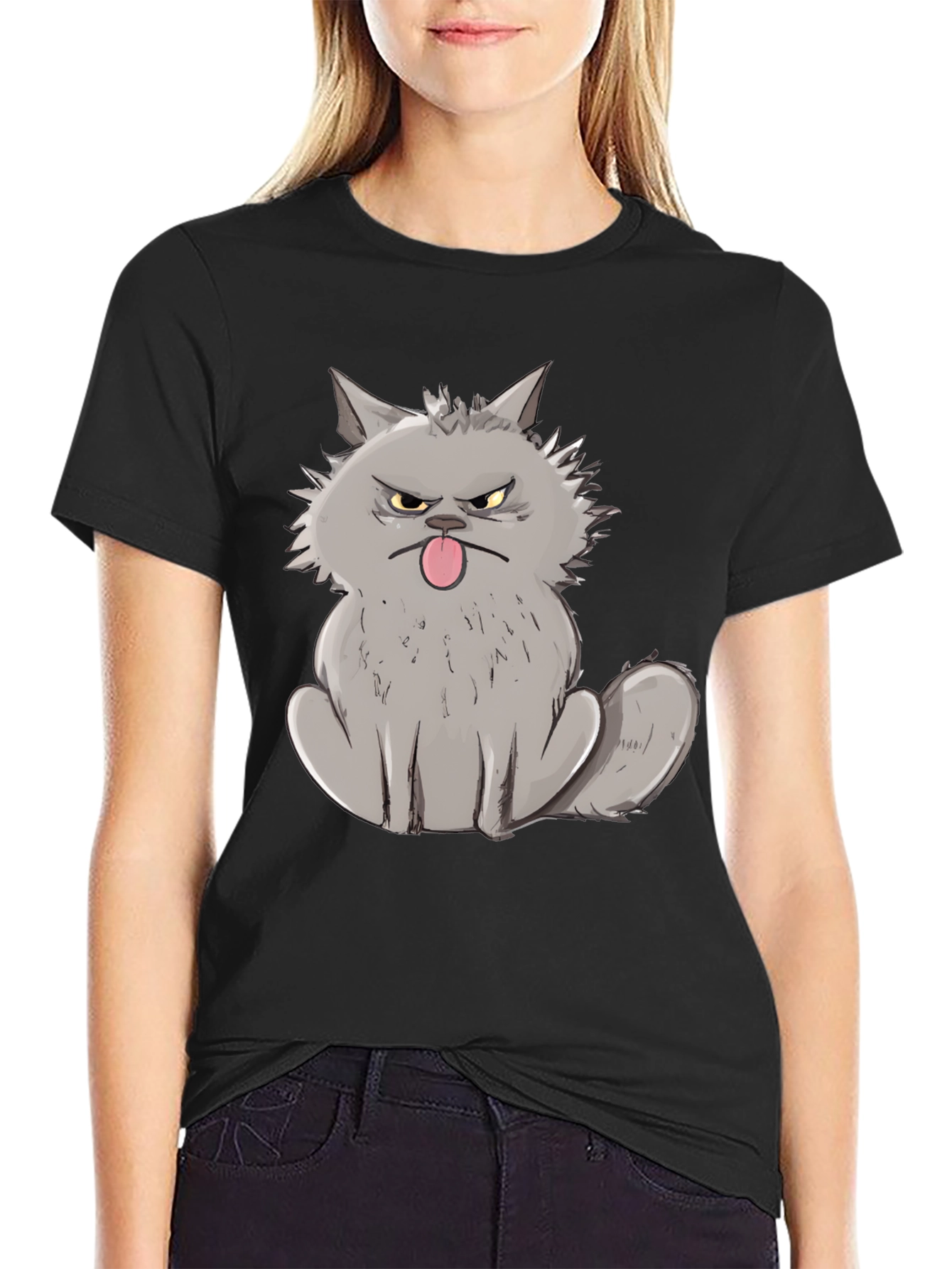 Grumpy Cat Graphic Tee - Black Cotton T-Shirt