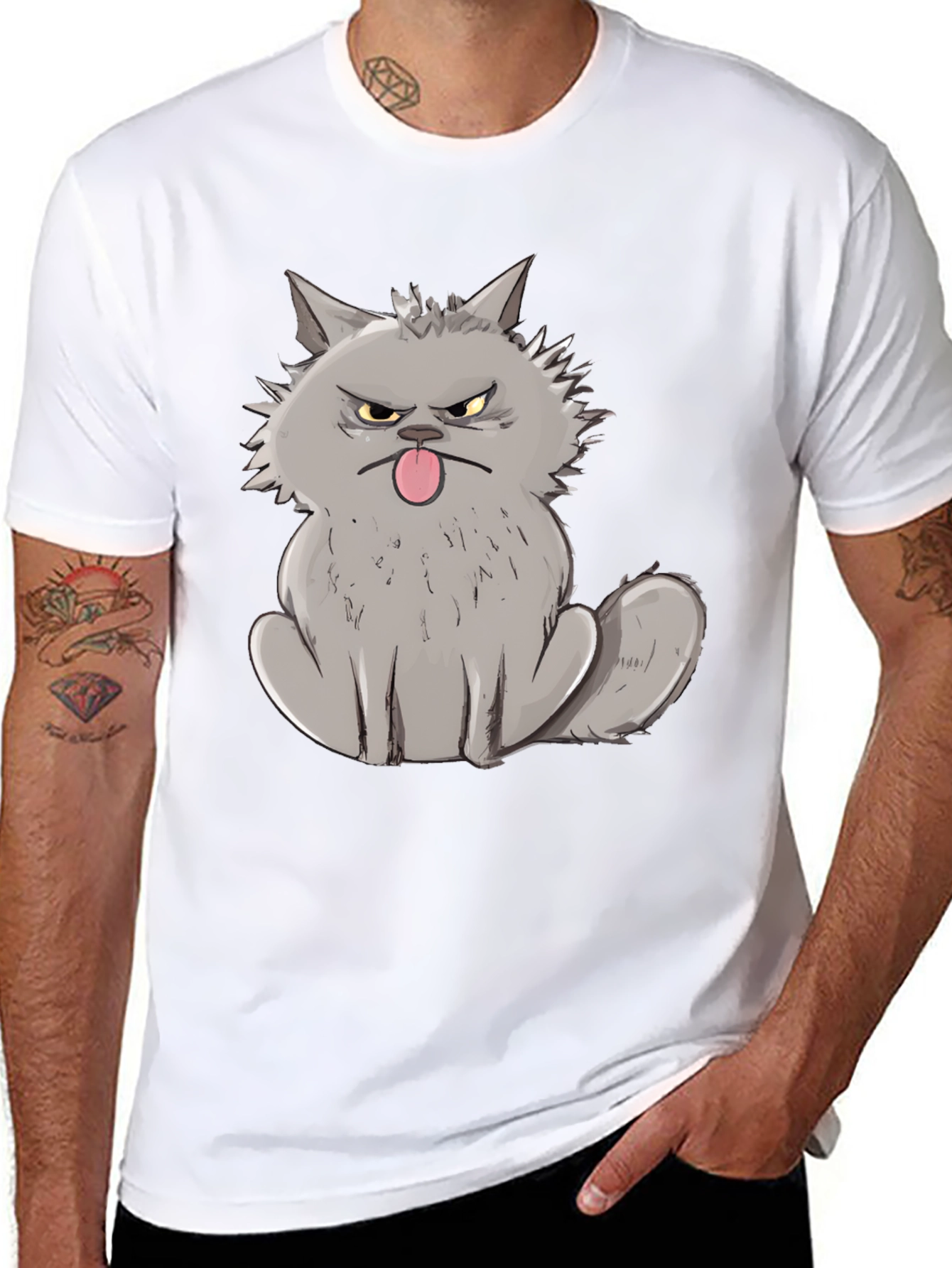 Grumpy Cat Graphic Tee - Black Cotton T-Shirt
