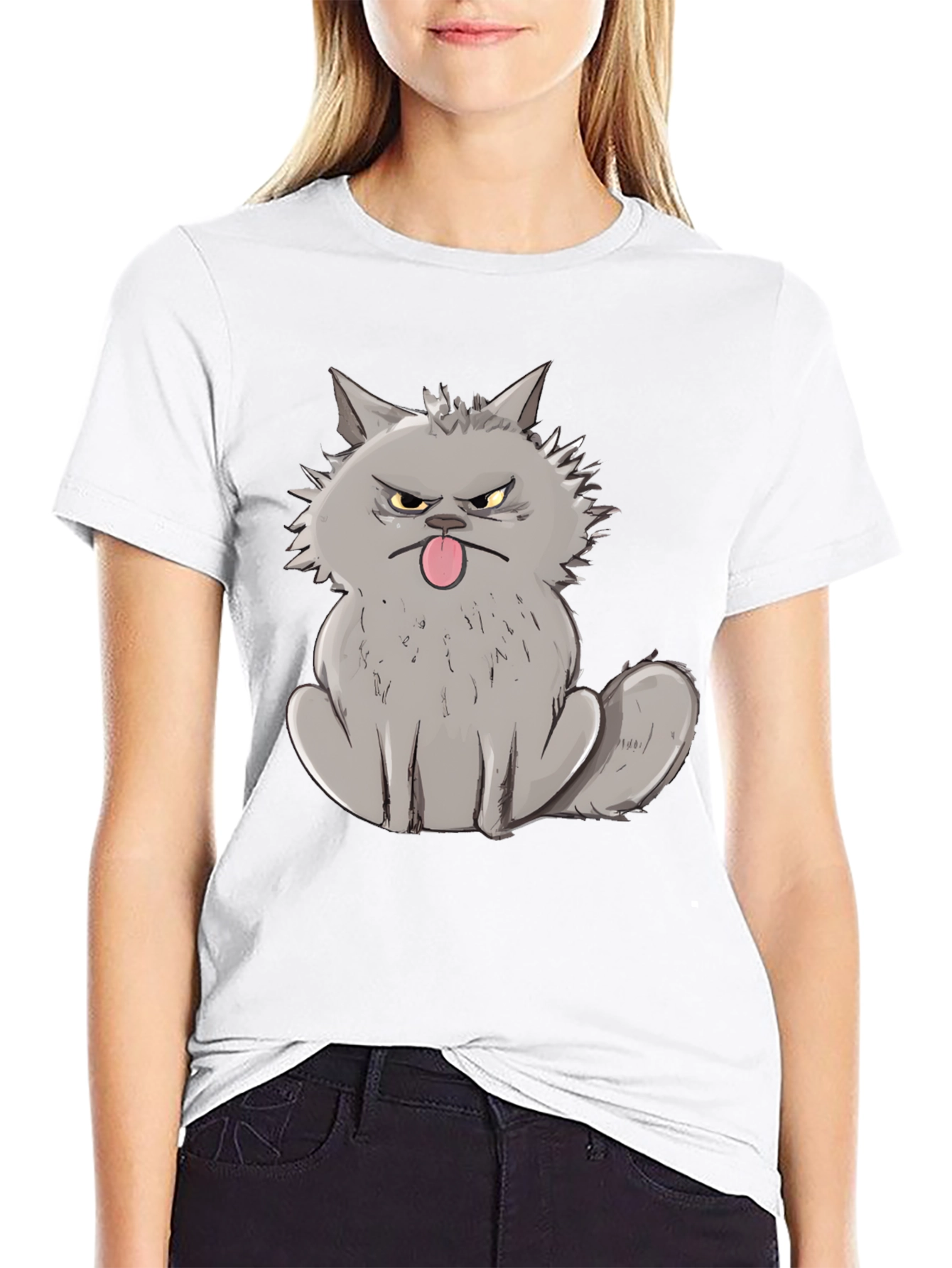Grumpy Cat Graphic Tee - Black Cotton T-Shirt