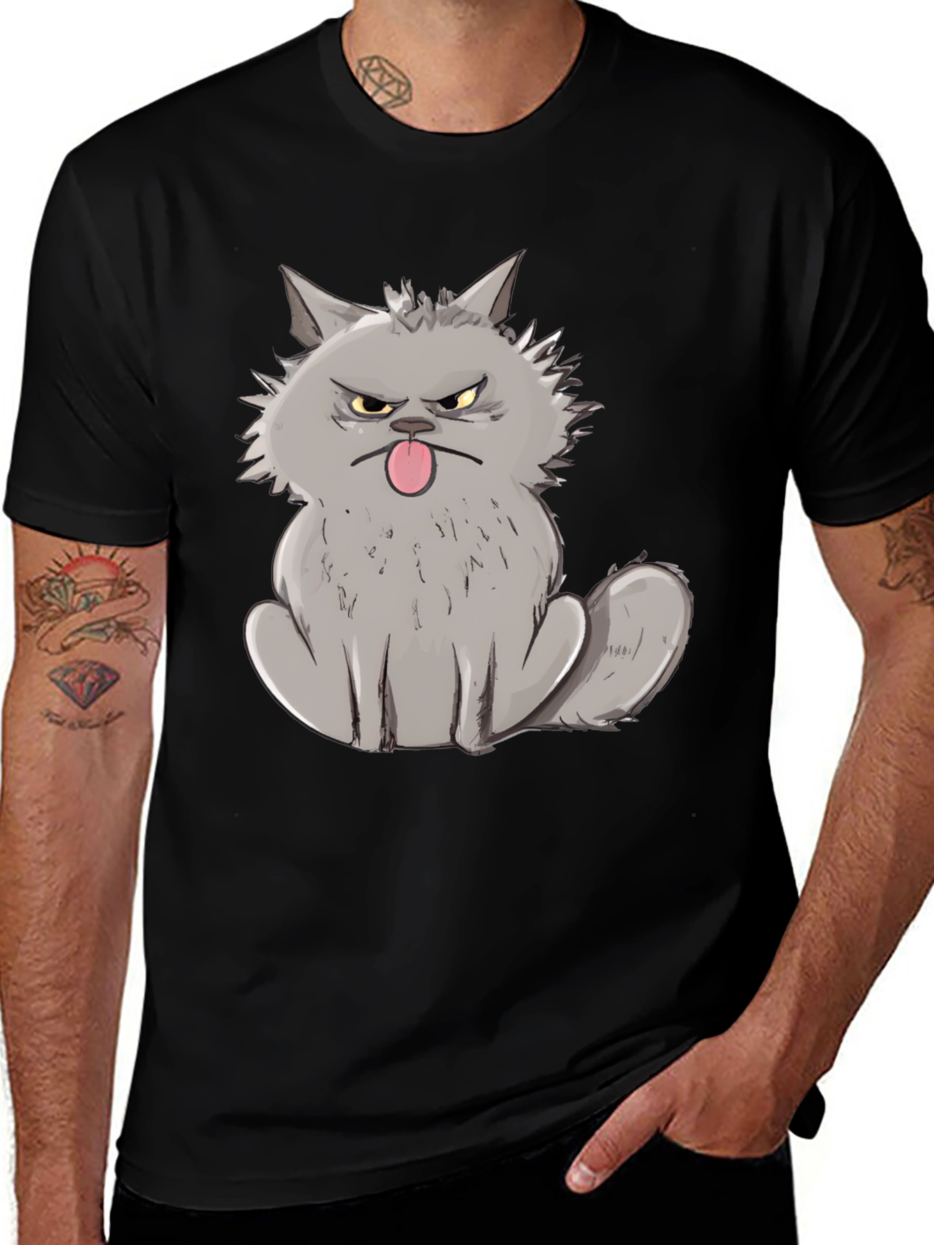 Grumpy Cat Graphic Tee - Black Cotton T-Shirt
