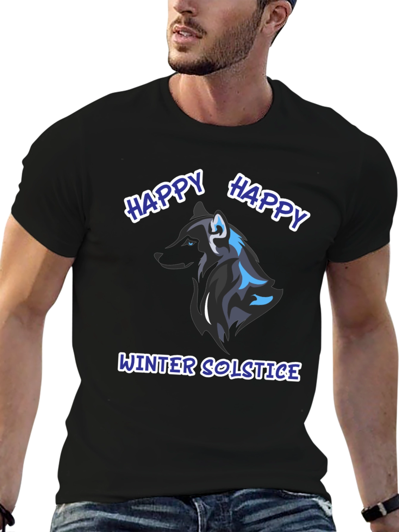 Happy Winter Solstice Wolf Graphic Tee - Black