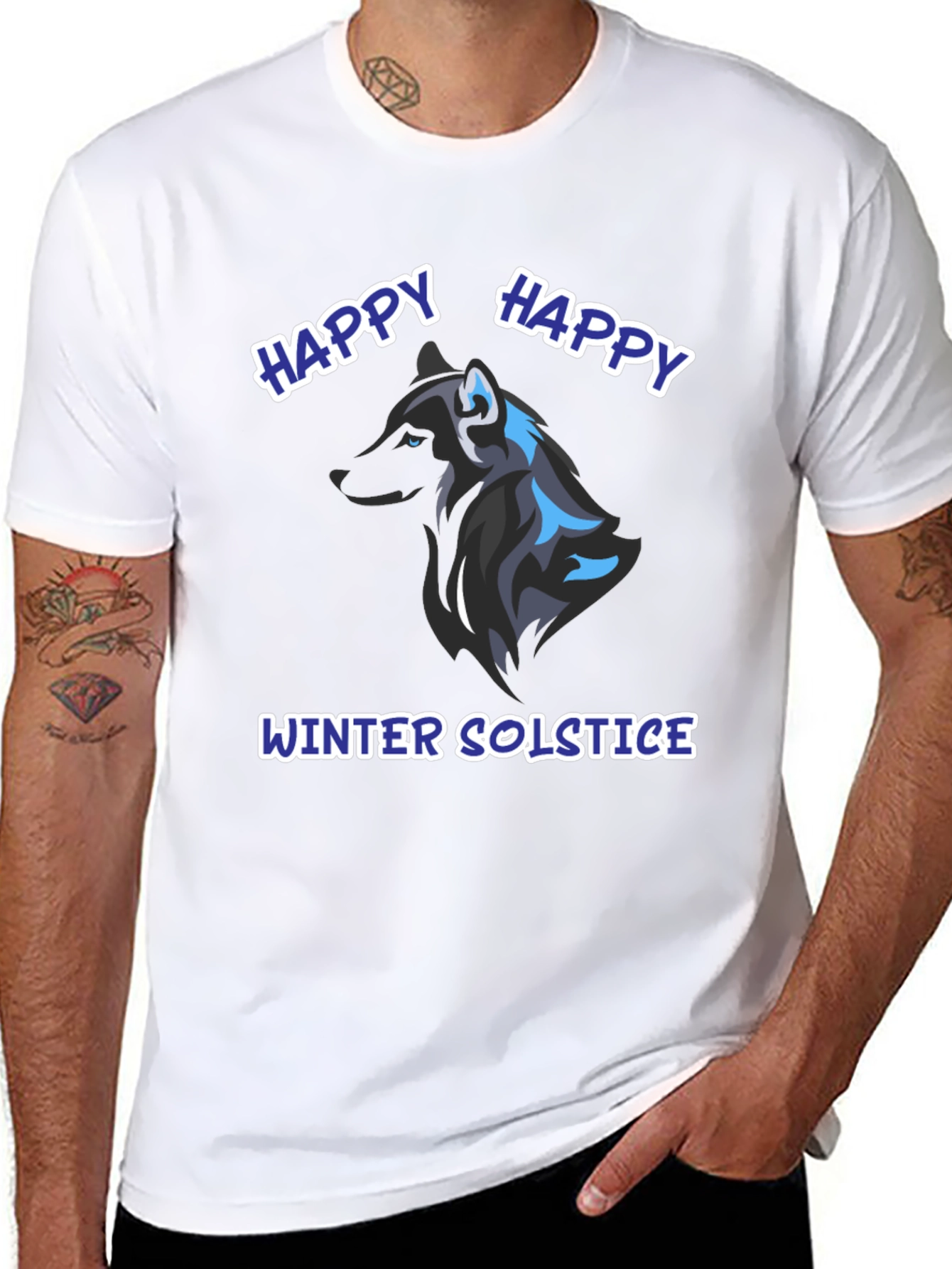 Happy Winter Solstice Wolf Graphic Tee - Black