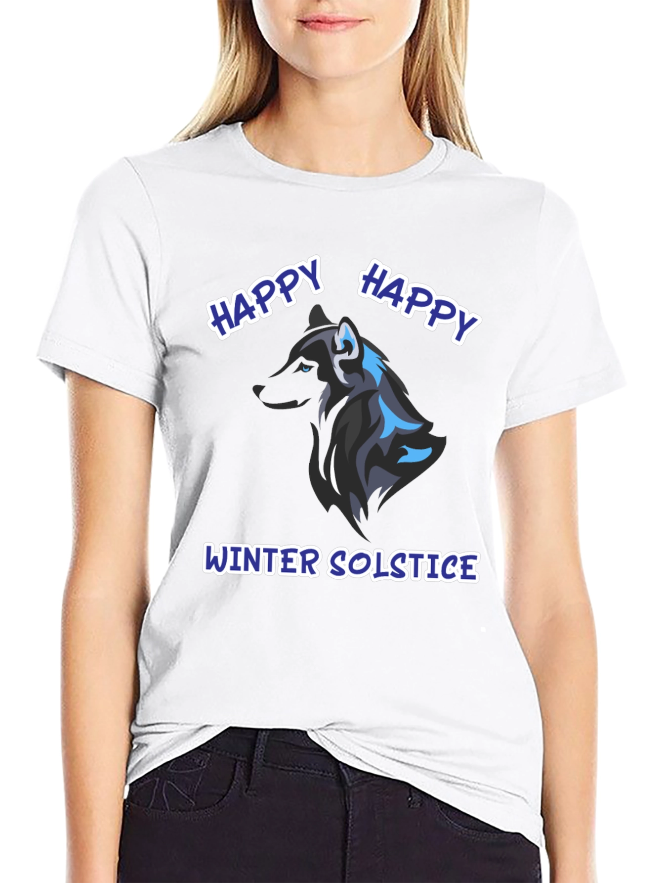Happy Winter Solstice Wolf Graphic Tee - Black