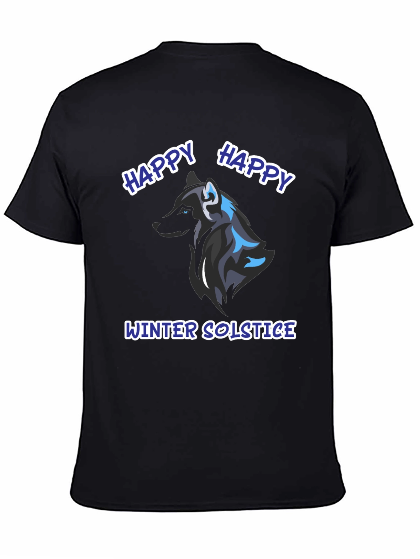 Happy Winter Solstice Wolf Graphic Tee - Black
