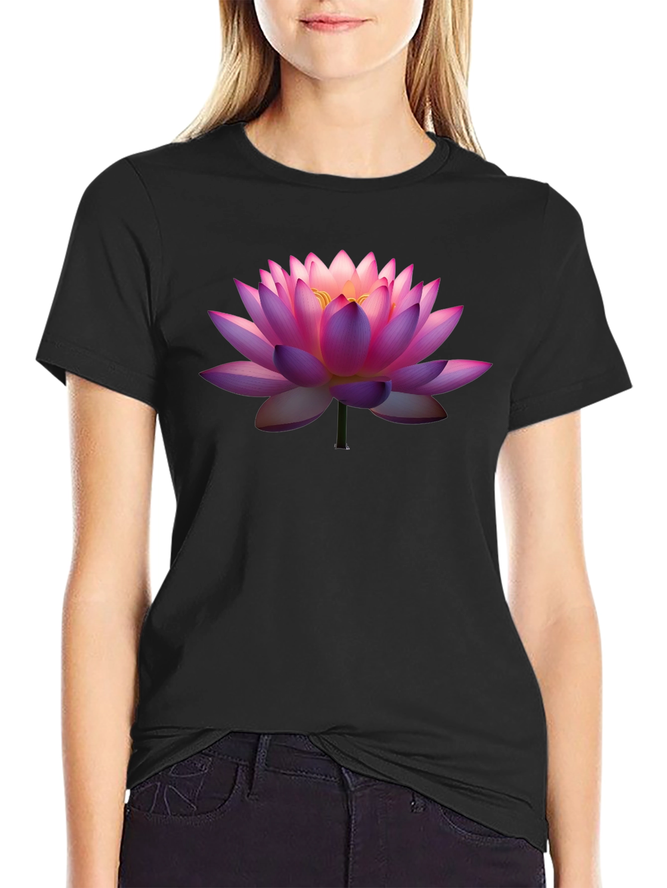 Lotus Flower Graphic T-Shirt - Black