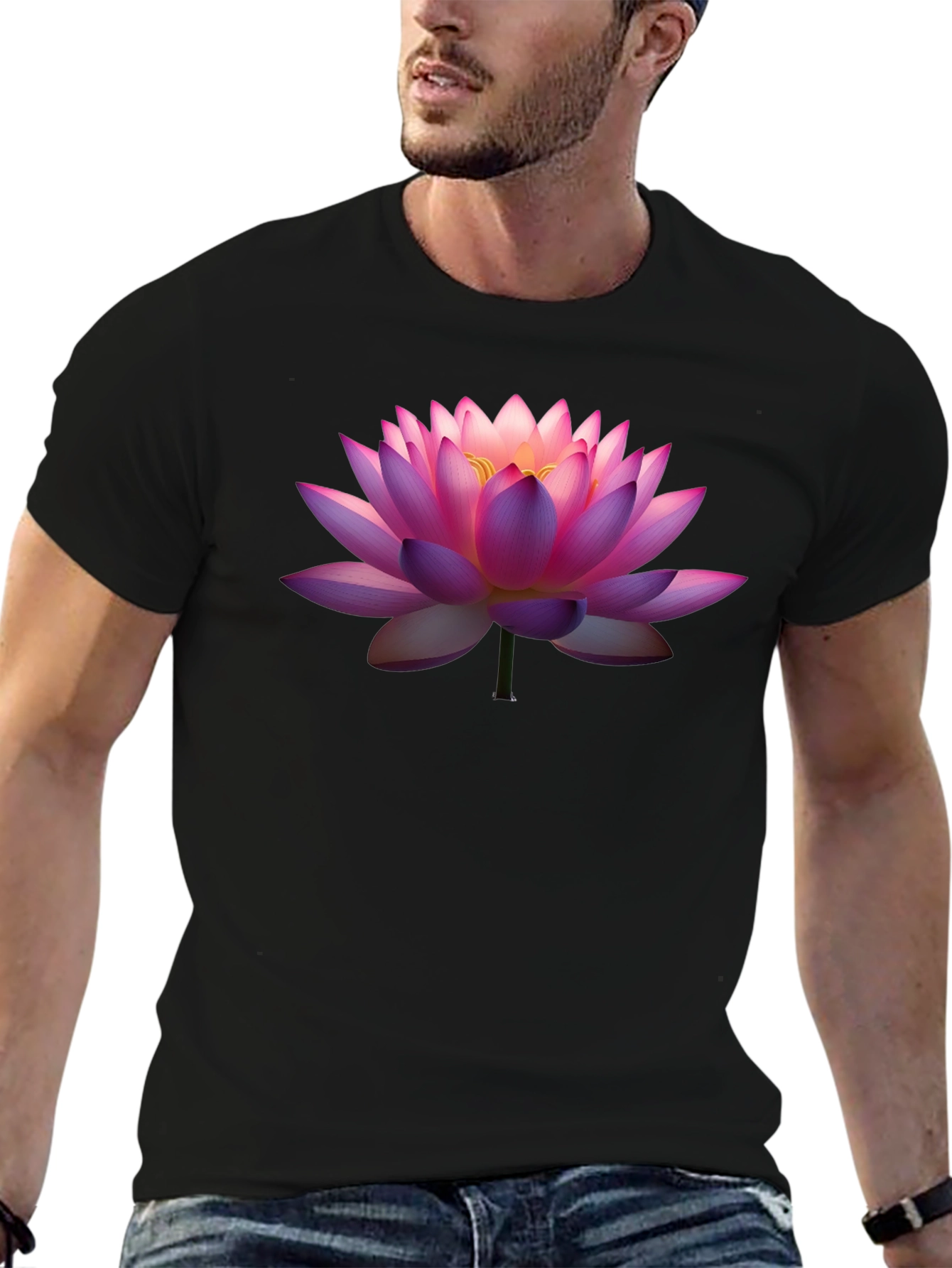 Lotus Flower Graphic T-Shirt - Black