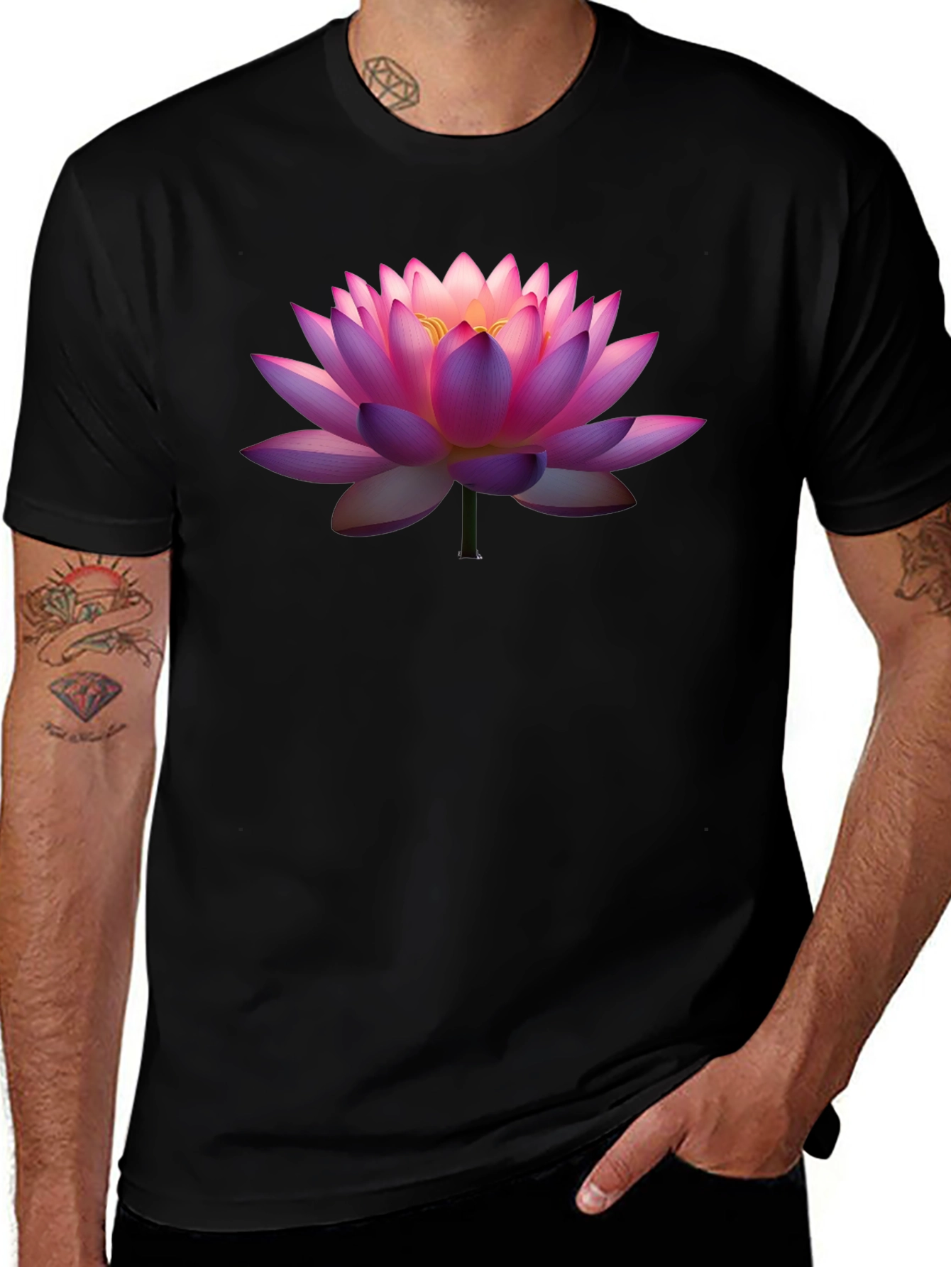 Lotus Flower Graphic T-Shirt - Black