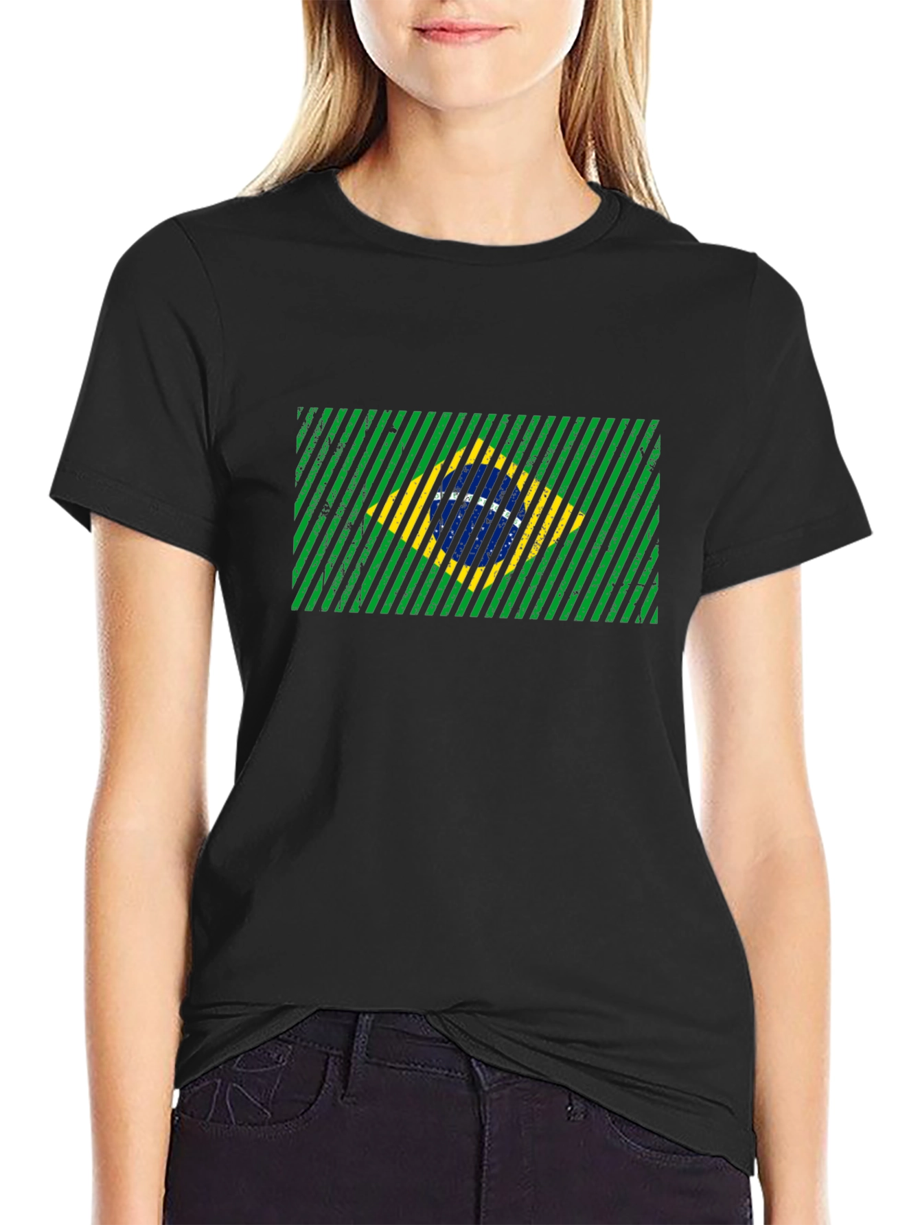 Brazil Flag Graphic Print Mens Black T-Shirt