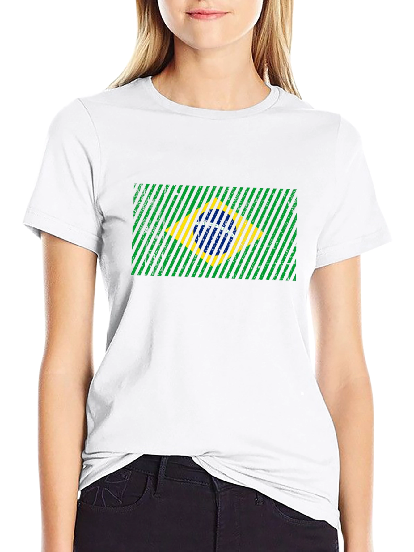 Brazil Flag Graphic Print Mens Black T-Shirt