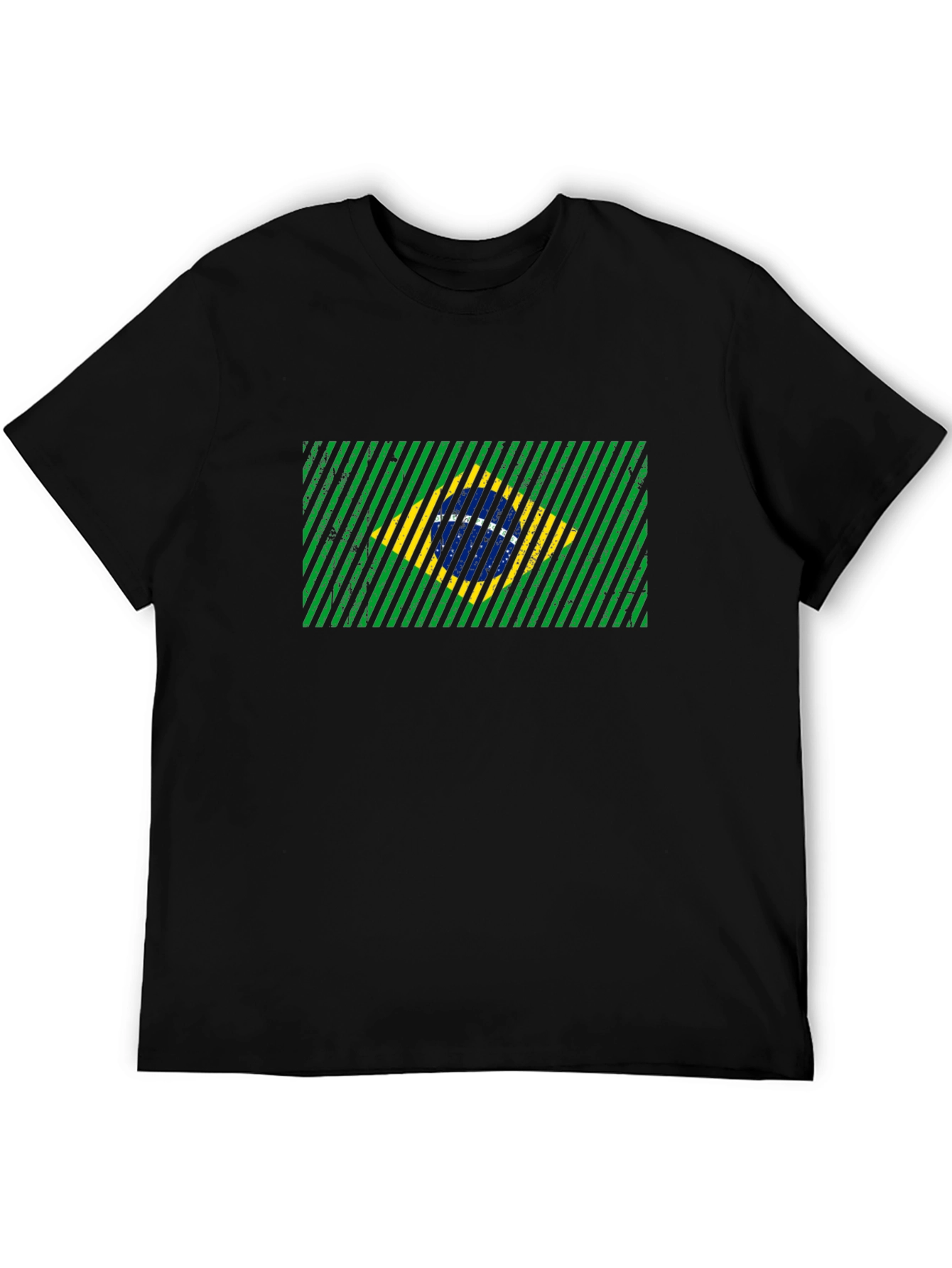 Brazil Flag Graphic Print Mens Black T-Shirt