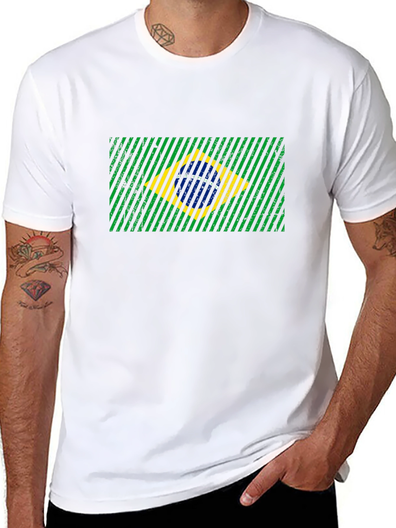 Brazil Flag Graphic Print Mens Black T-Shirt