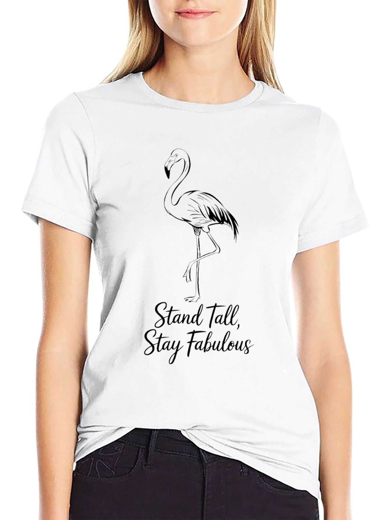 Stand Tall Flamingo Graphic Tee - Black Cotton Blend