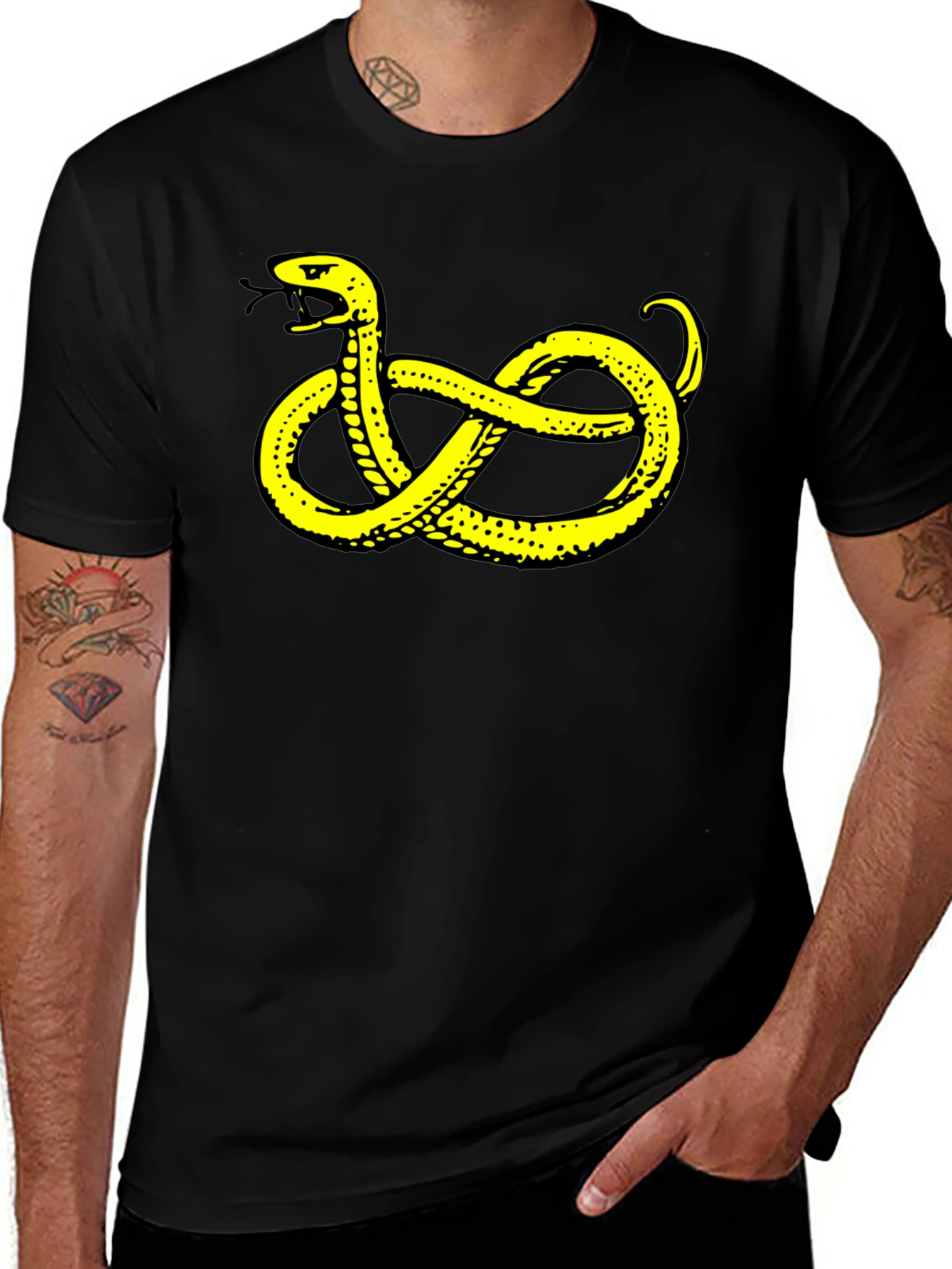 Black T-Shirt with Yellow Snake Design