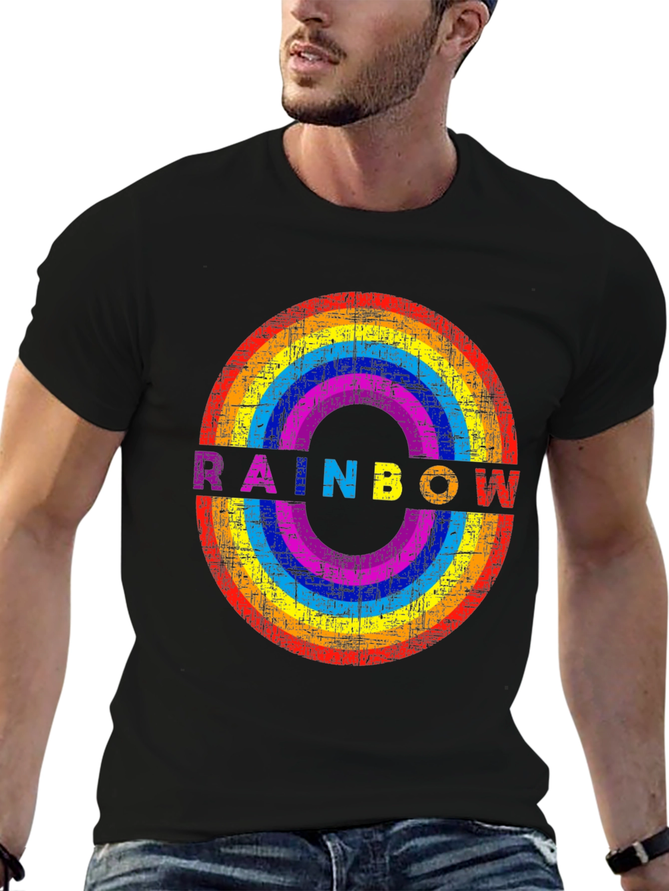Rainbow Circle Graphic T-Shirt - Distressed Print