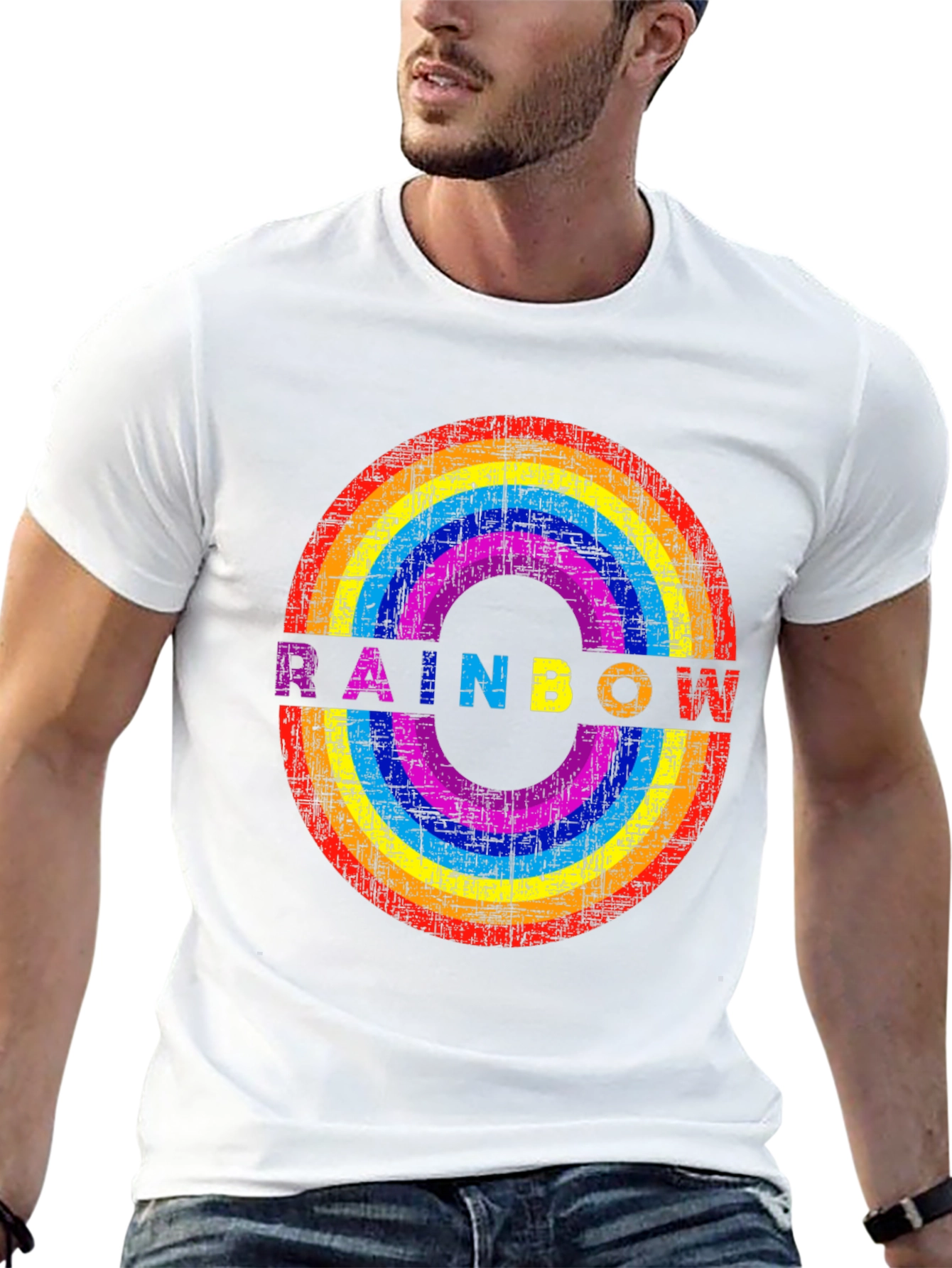 Rainbow Circle Graphic T-Shirt - Distressed Print