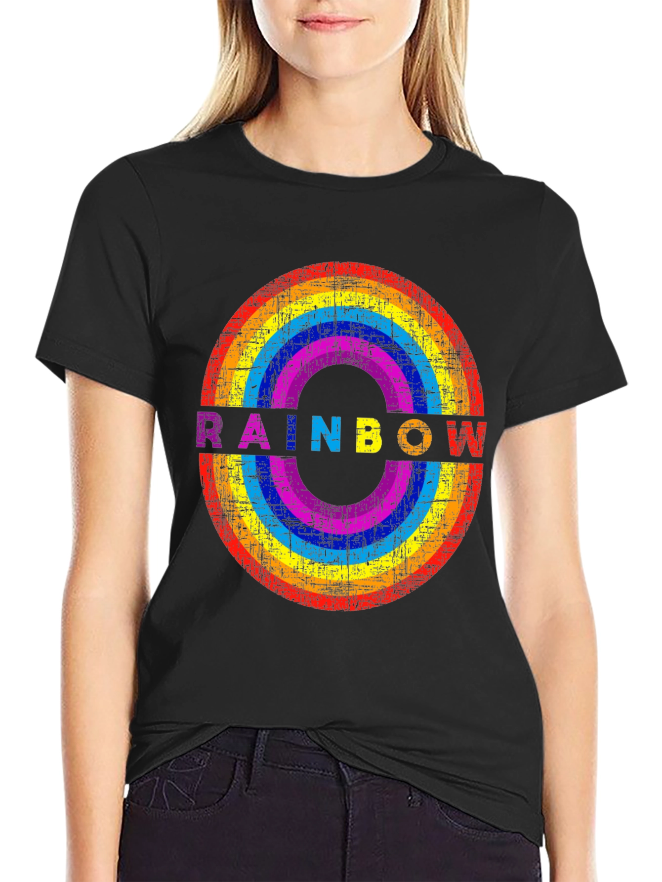 Rainbow Circle Graphic T-Shirt - Distressed Print