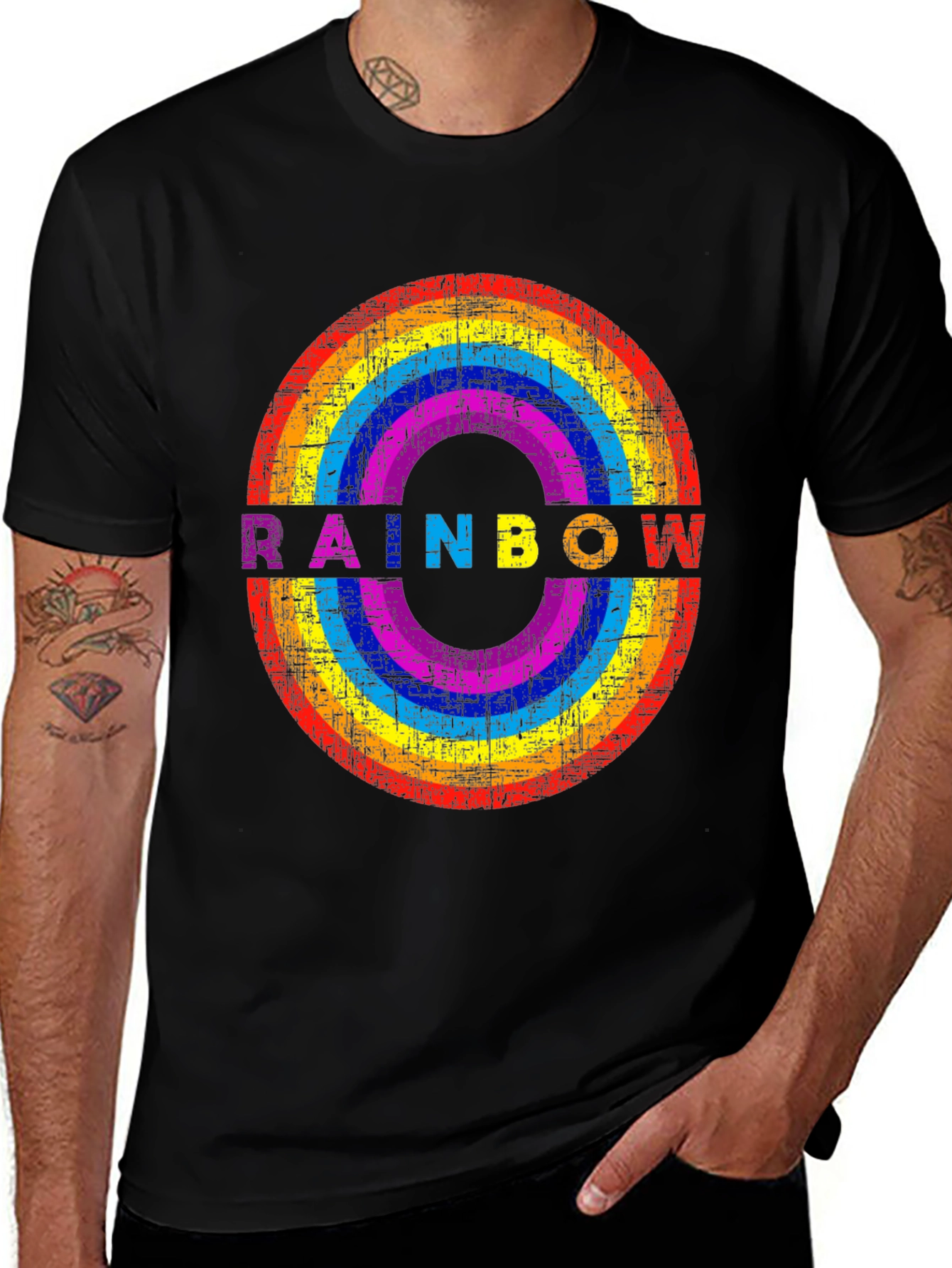 Rainbow Circle Graphic T-Shirt - Distressed Print