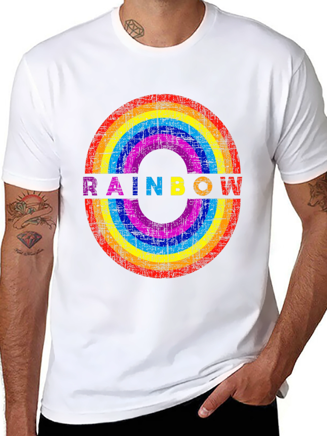 Rainbow Circle Graphic T-Shirt - Distressed Print