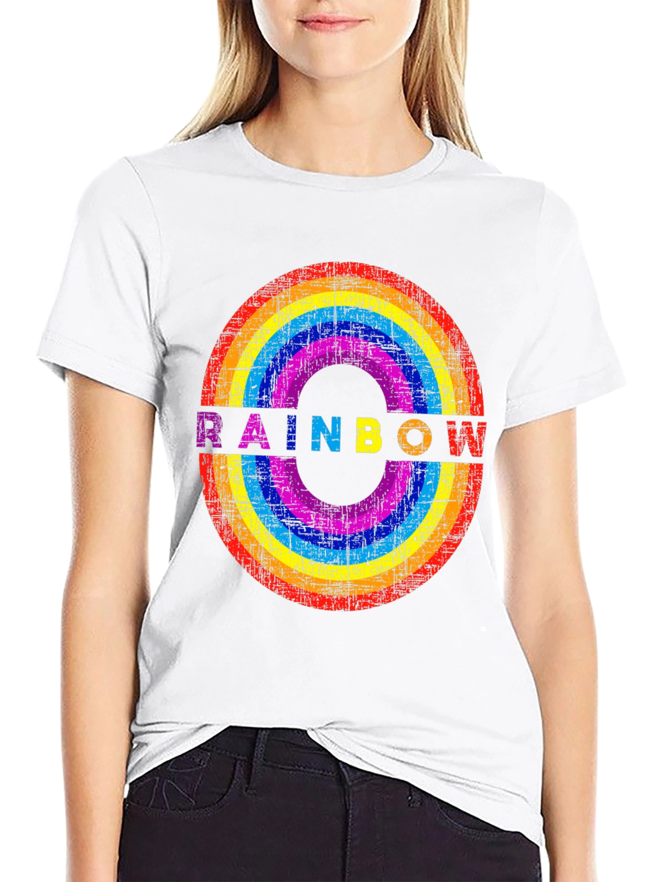 Rainbow Circle Graphic T-Shirt - Distressed Print