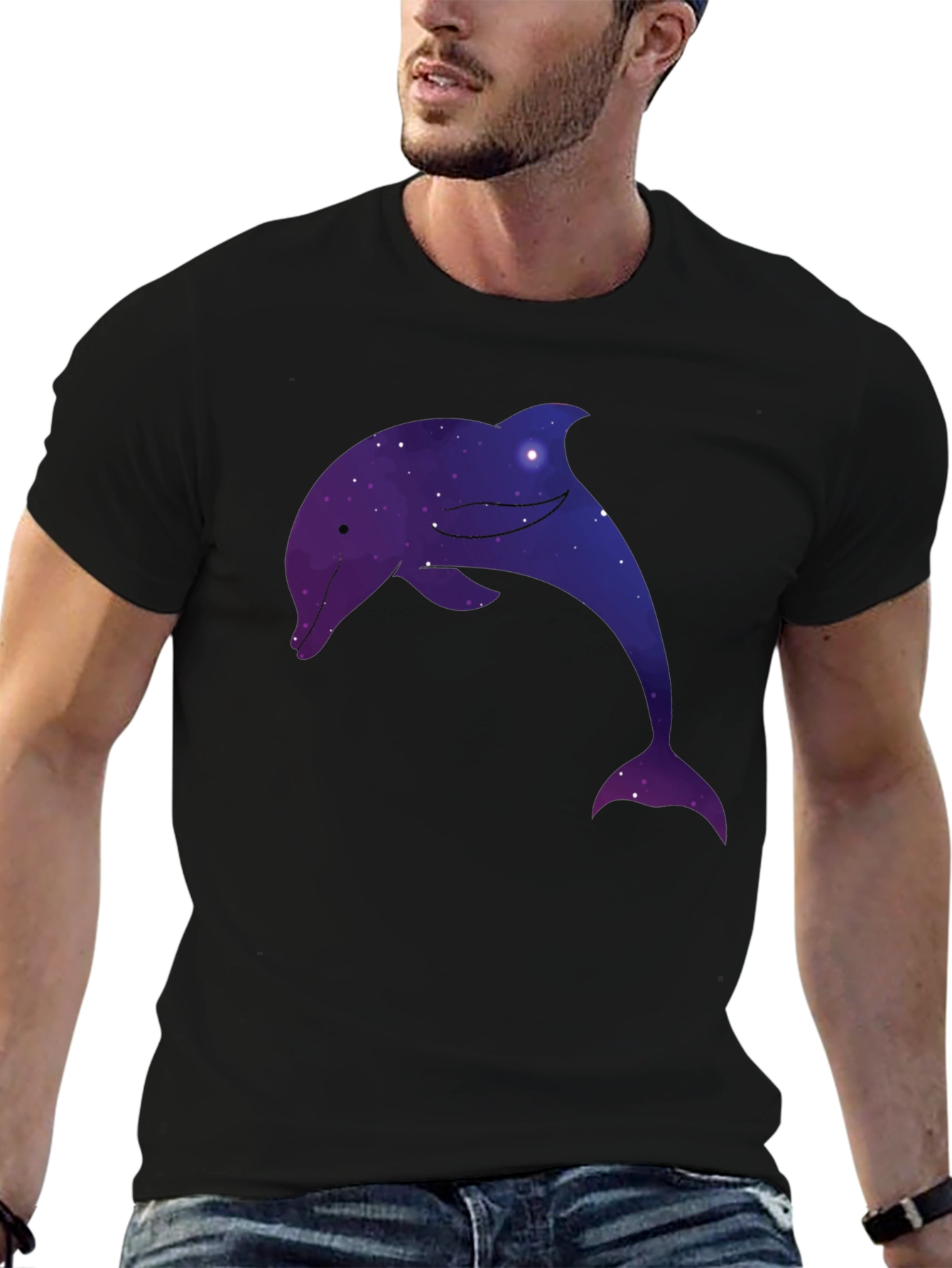 Galaxy Dolphin Graphic Tee - Unique Space Design T-Shirt