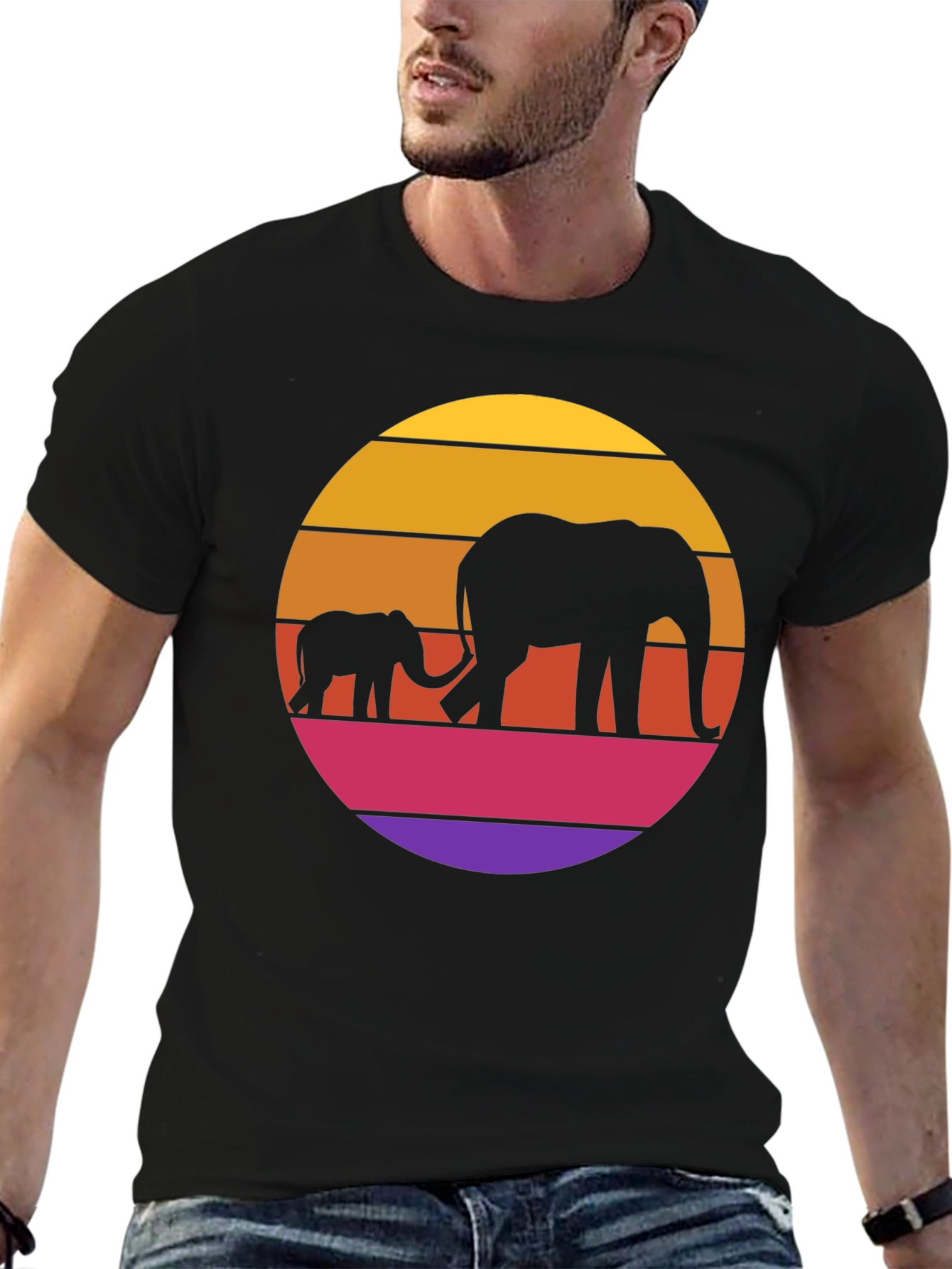 Elephant Sunset Graphic Tee - Black
