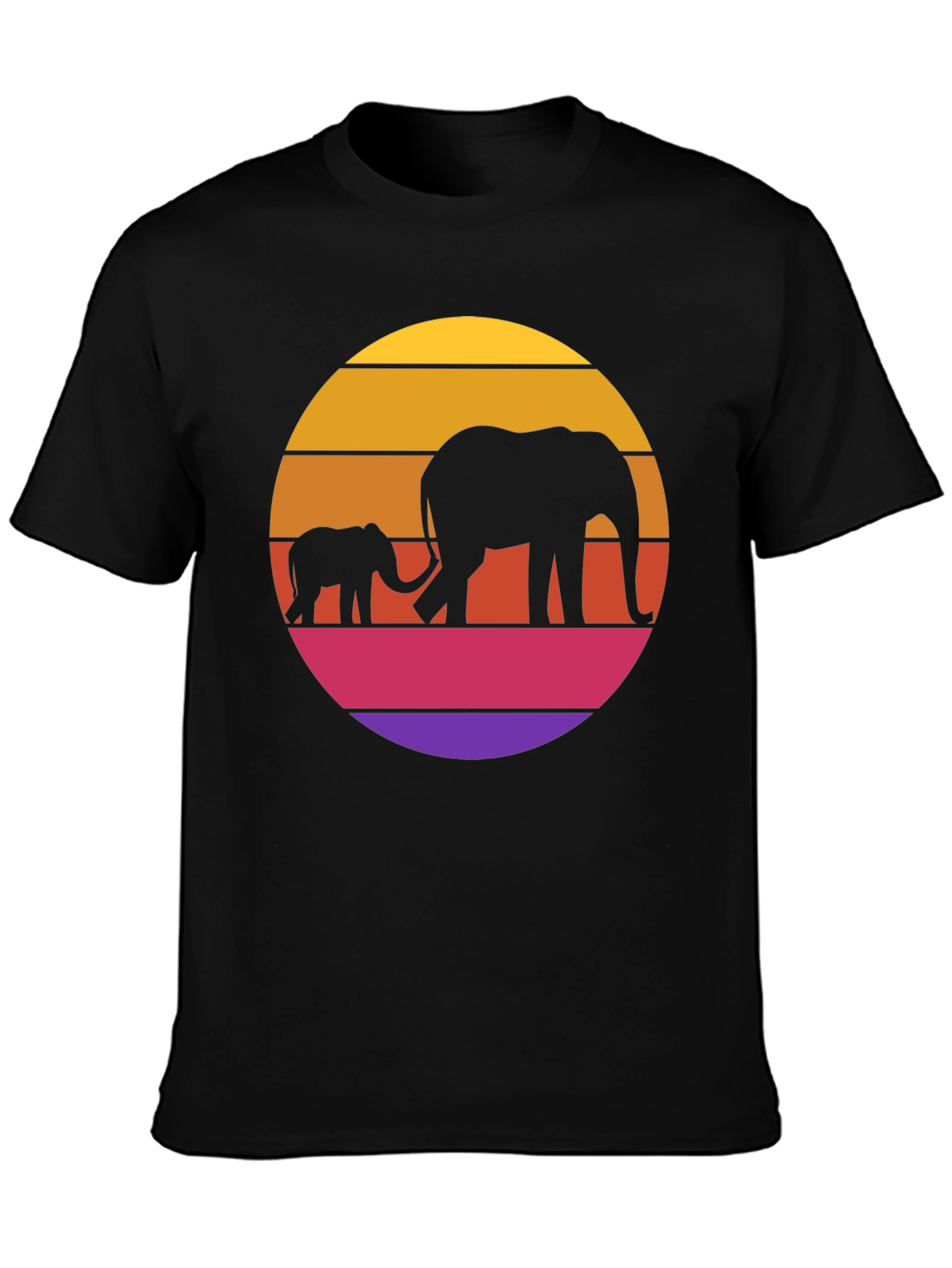 Elephant Sunset Graphic Tee - Black