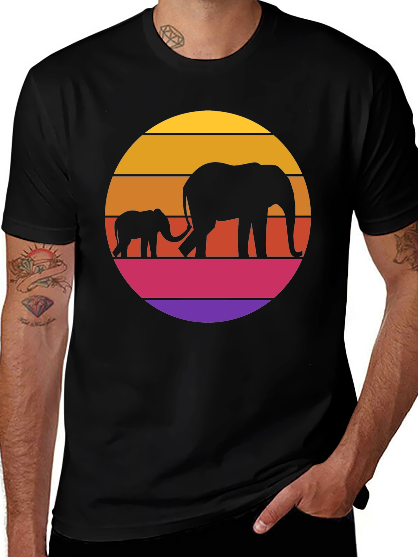 Elephant Sunset Graphic Tee - Black