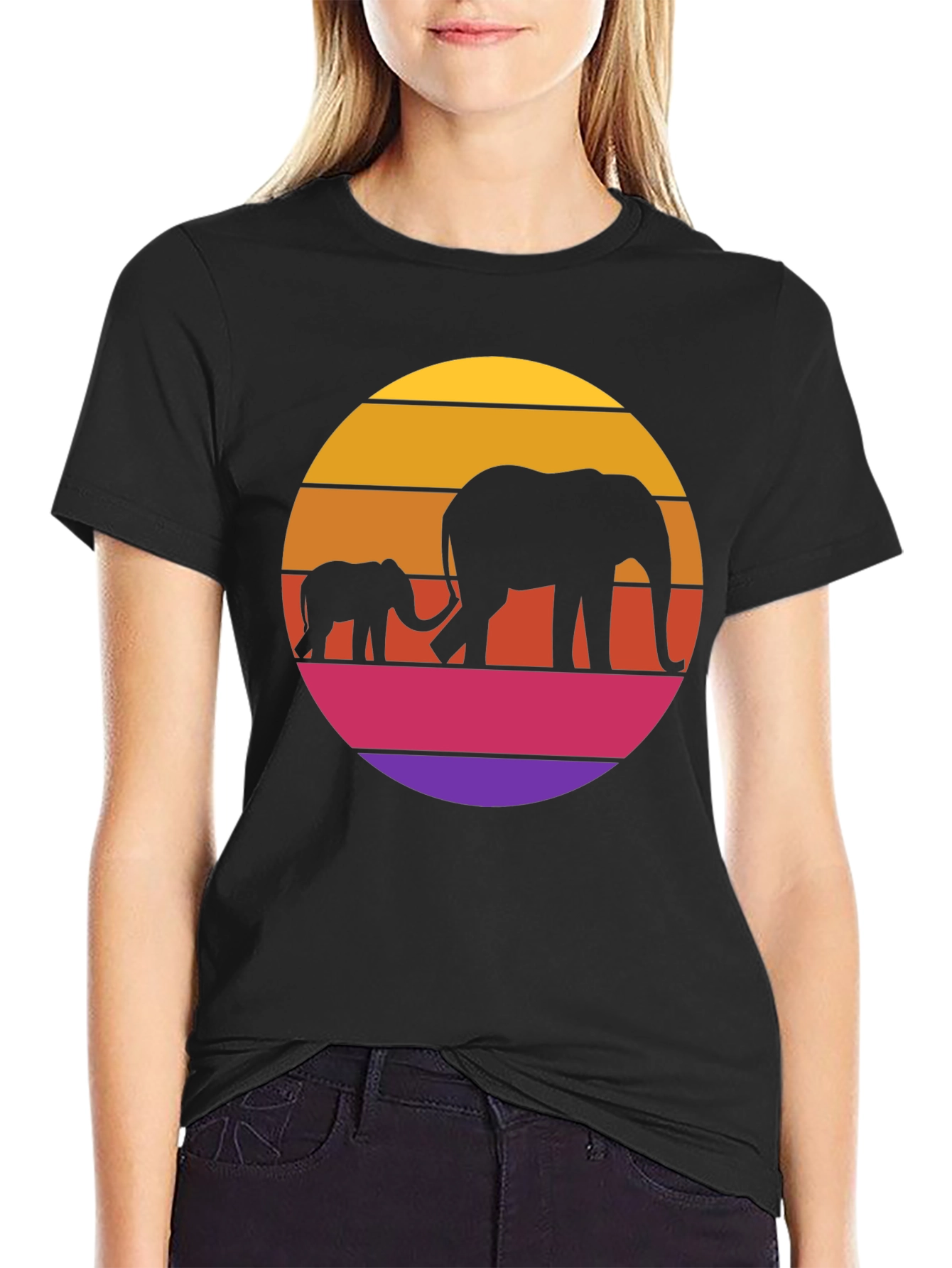 Elephant Sunset Graphic Tee - Black