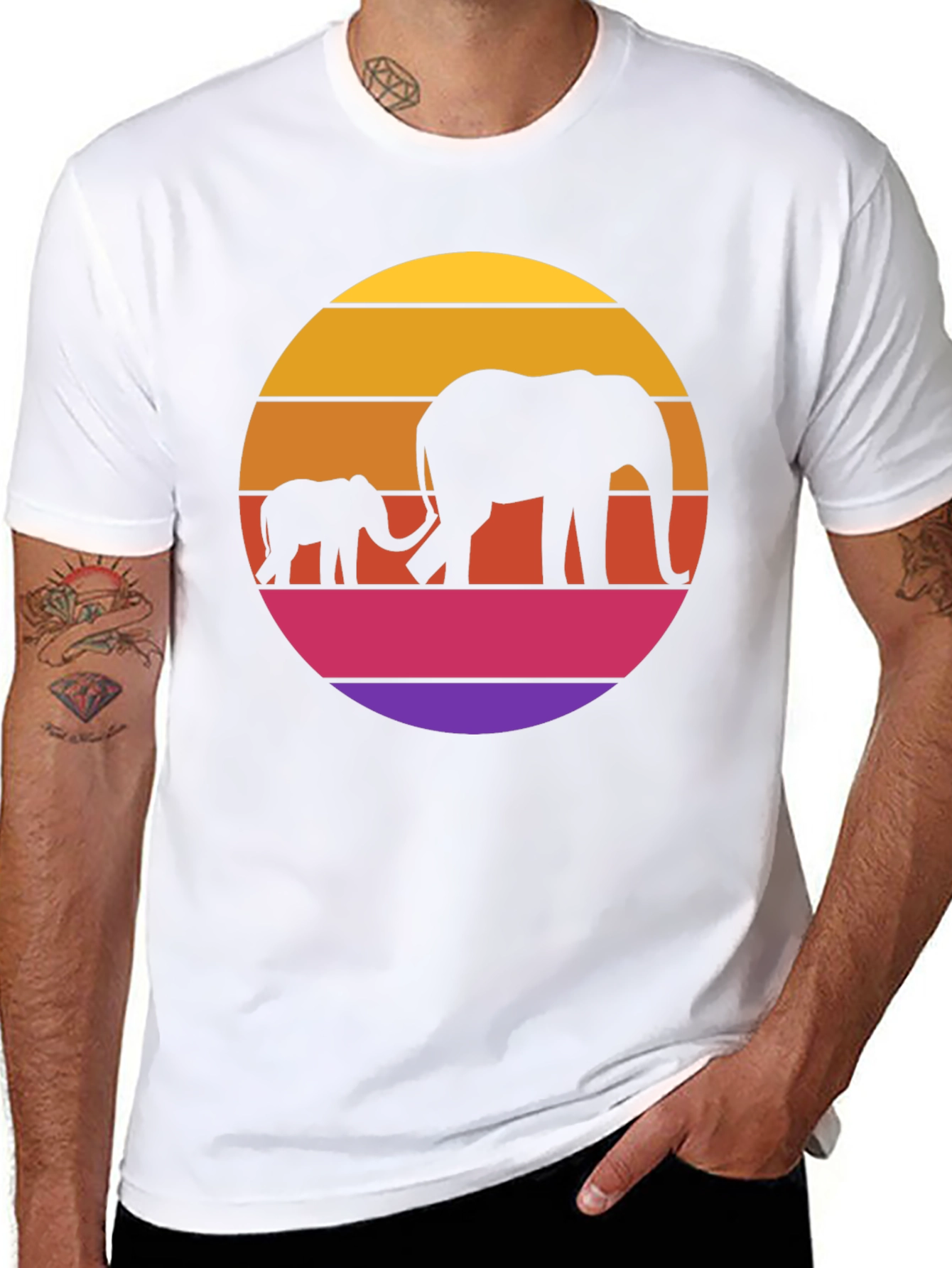 Elephant Sunset Graphic Tee - Black
