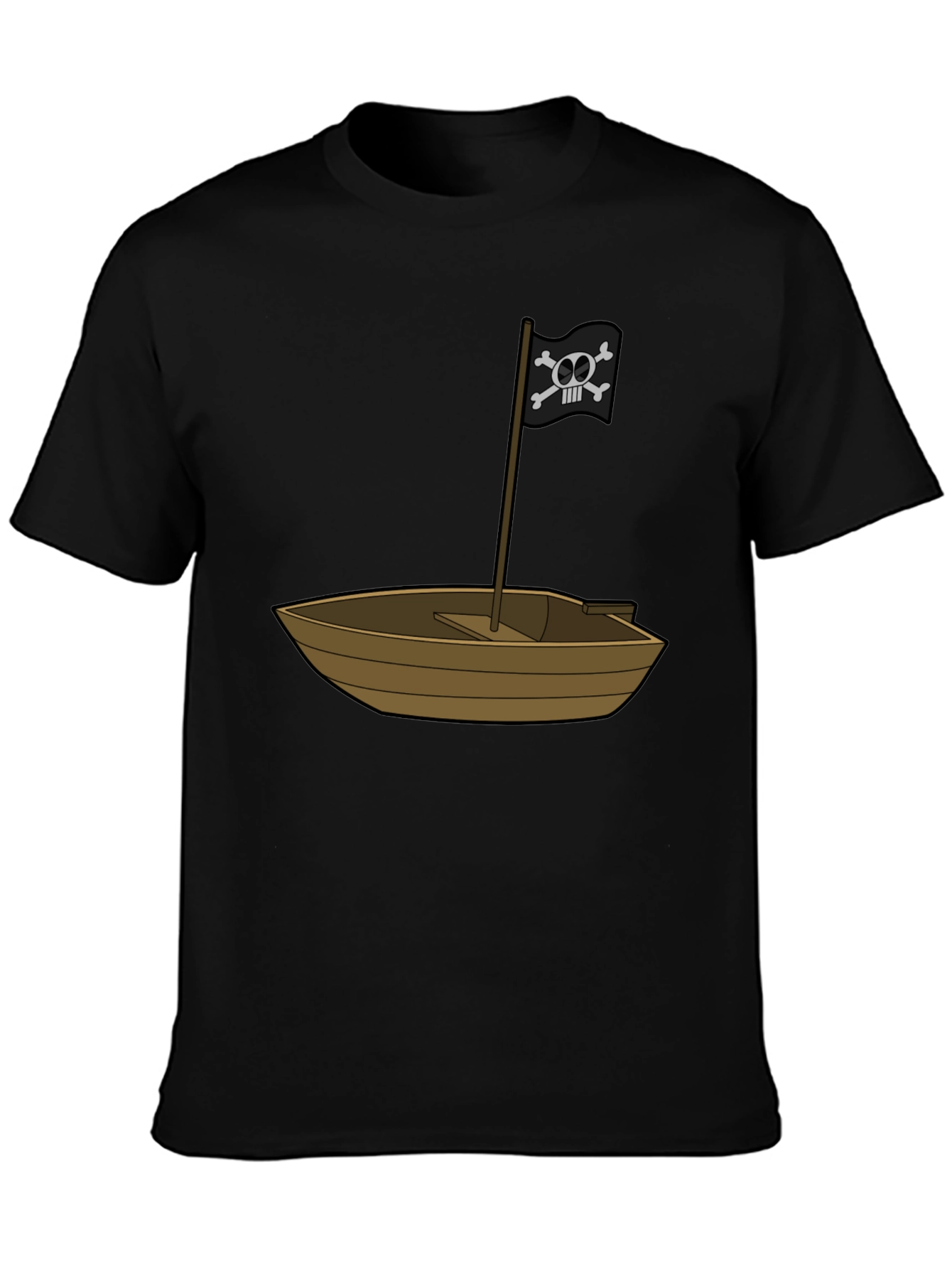 Pirate Ship T-Shirt - Black Cotton Blend Crew Neck