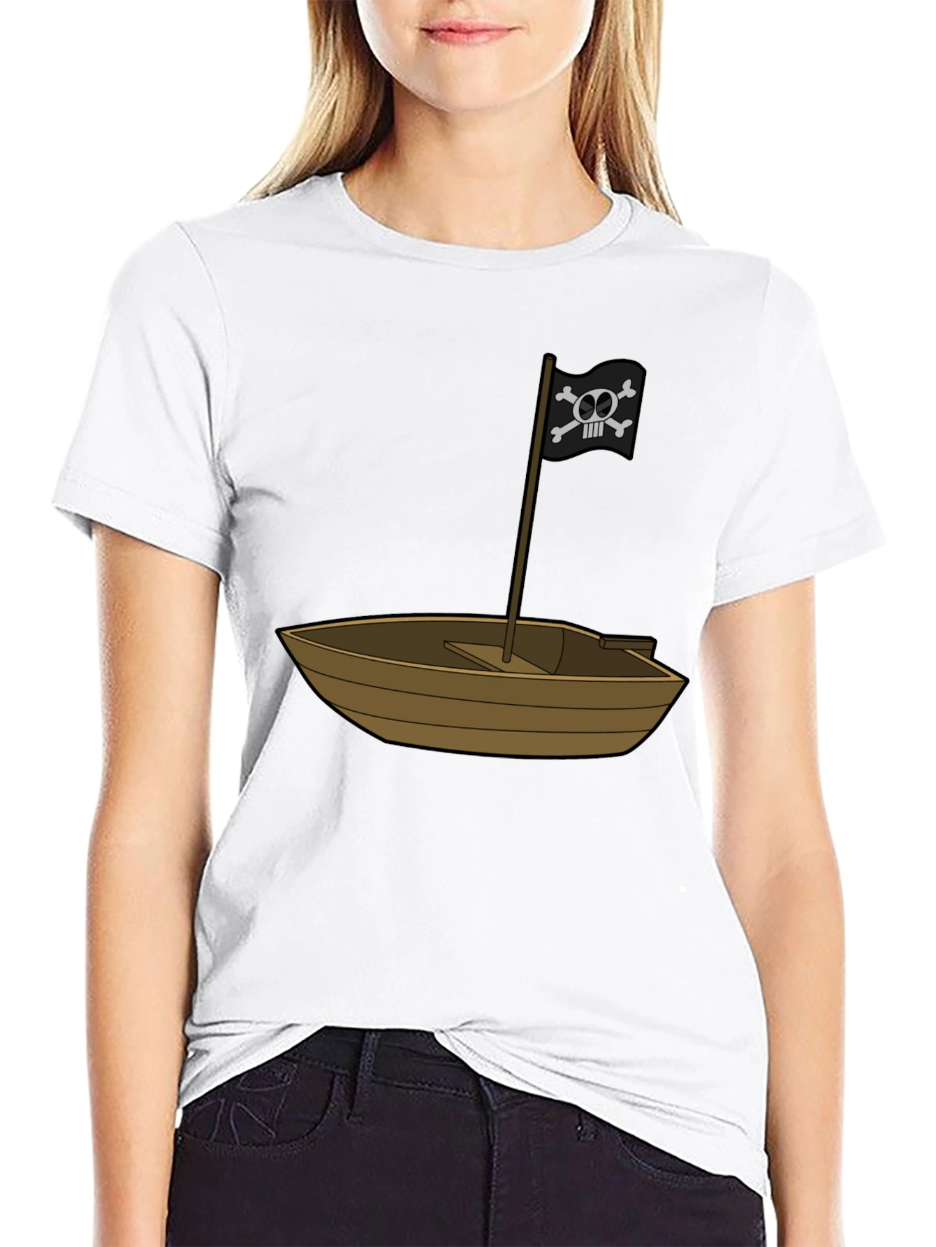 Pirate Ship T-Shirt - Black Cotton Blend Crew Neck
