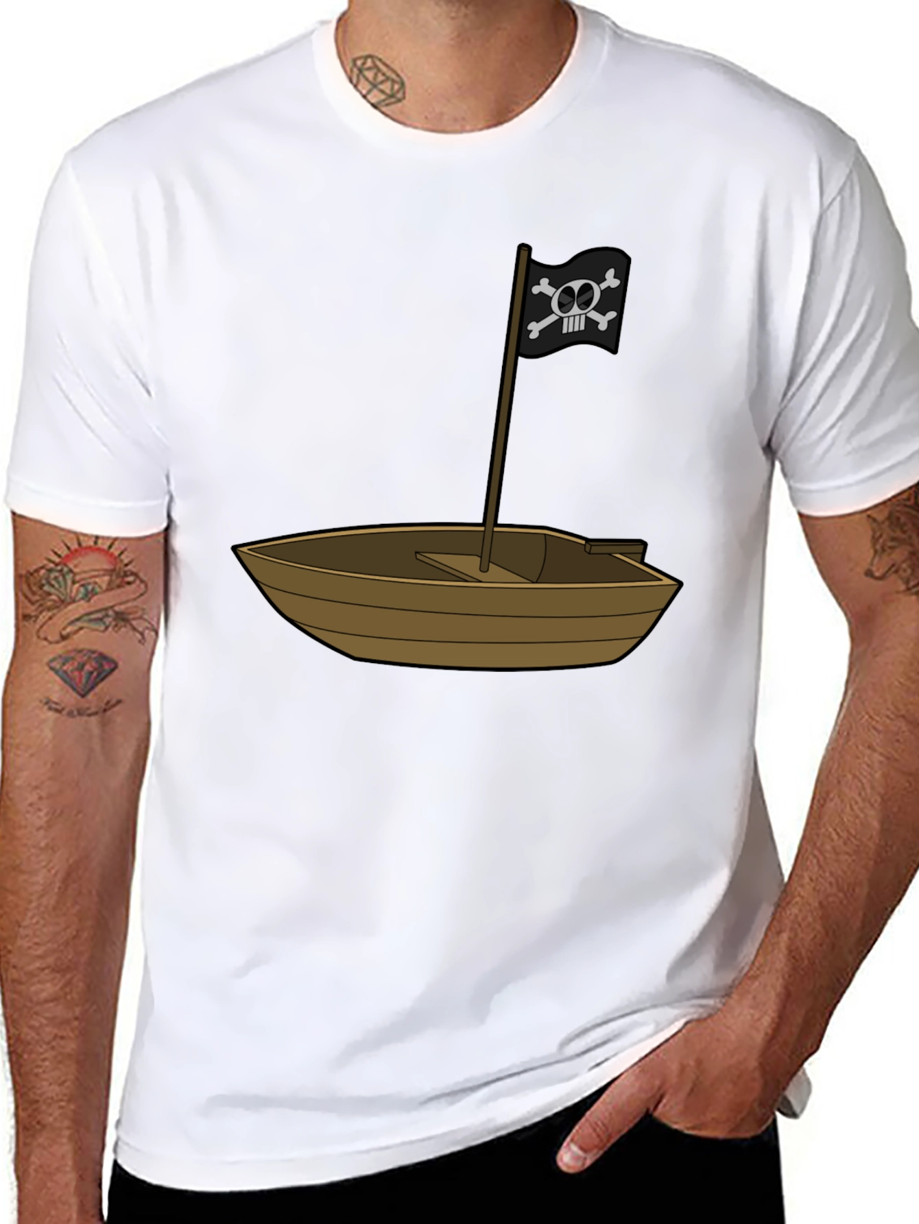Pirate Ship T-Shirt - Black Cotton Blend Crew Neck